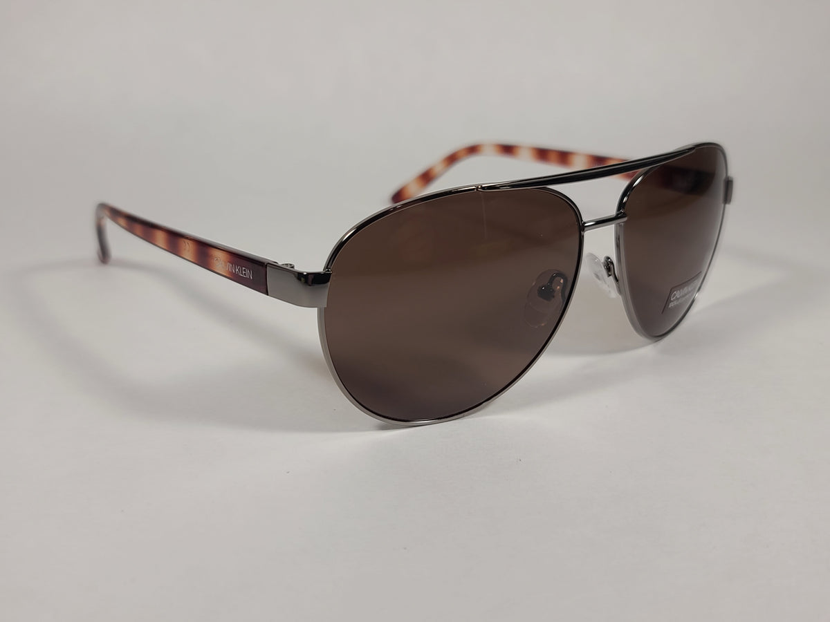 Calvin Klein Aviator Pilot Sunglasses CK19321S 008 Gunmetal And Brown Frame  Brown Lens