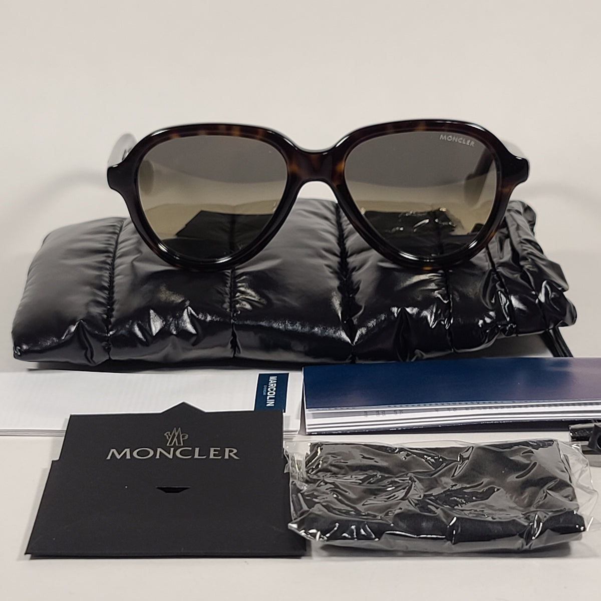 Moncler Aviator Sunglasses Dark Havana Brown Frame Gold Tint Lens ML00