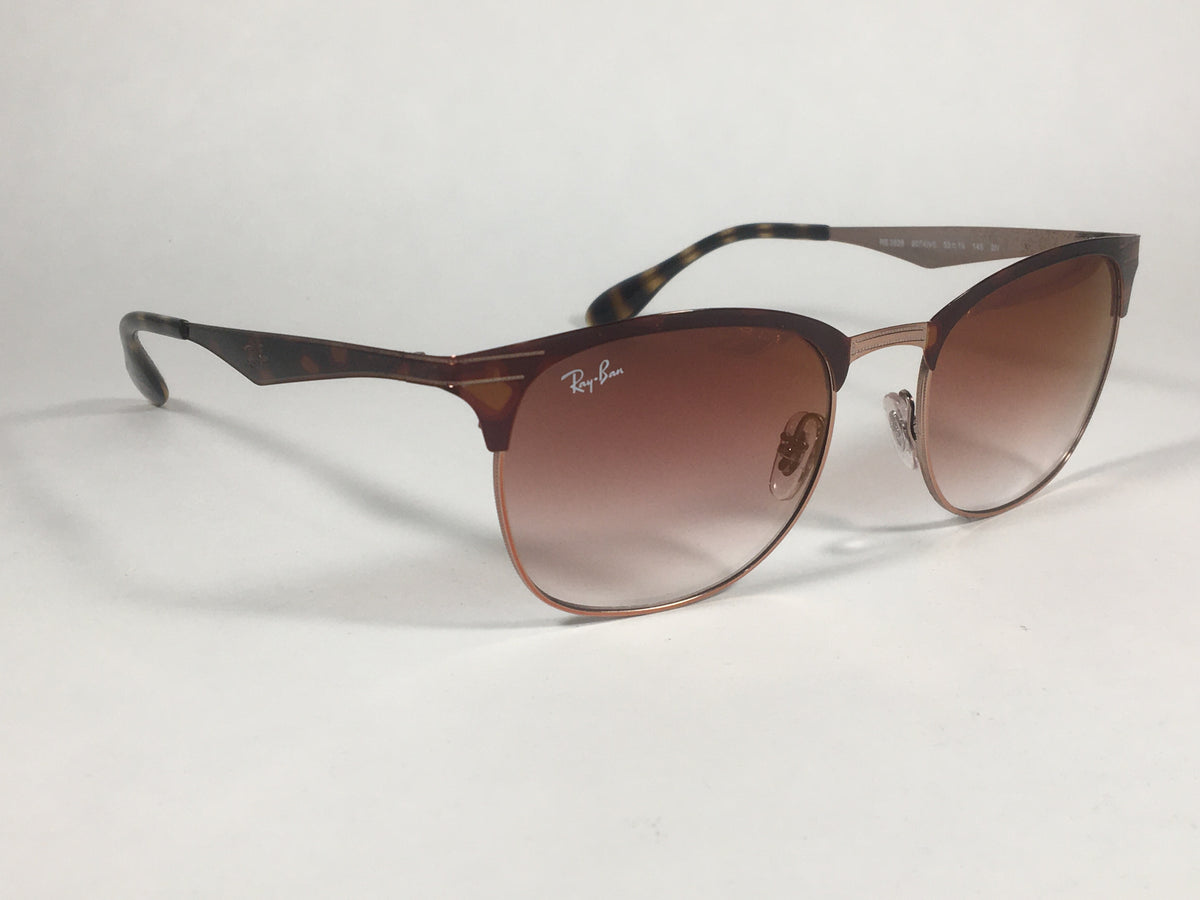 Ray-Ban Clubmaster Sunglasses Copper Havana Frame Red Gradient Lens RB3538  9074/V0