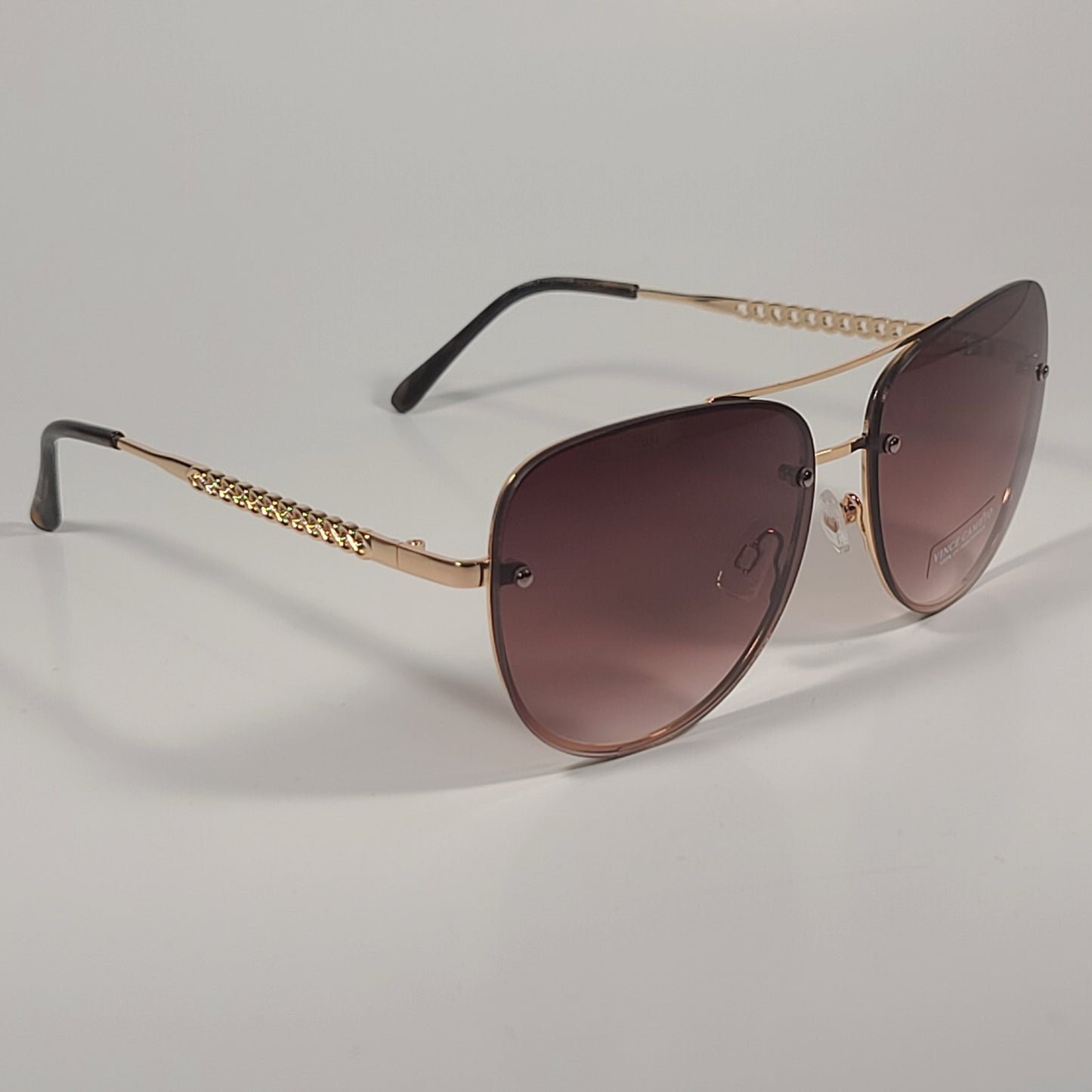 Vince Camuto Rimless Navigator Sunglasses Gold Frame Brown Gradient Lens VC954 GLD