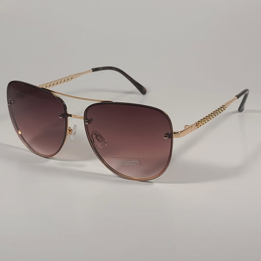 Vince Camuto Rimless Navigator Sunglasses Gold Frame Brown Gradient Lens VC954 GLD