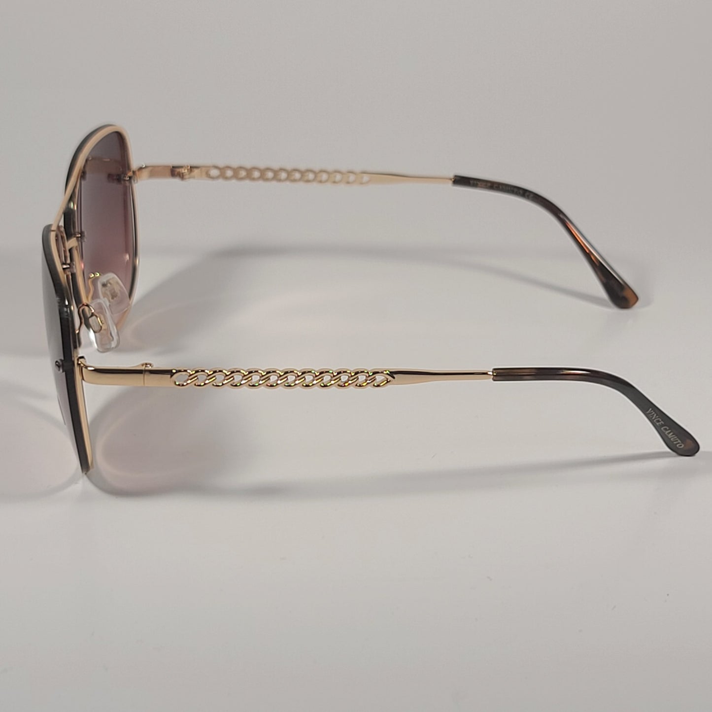 Vince Camuto Rimless Navigator Sunglasses Gold Frame Brown Gradient Lens VC954 GLD