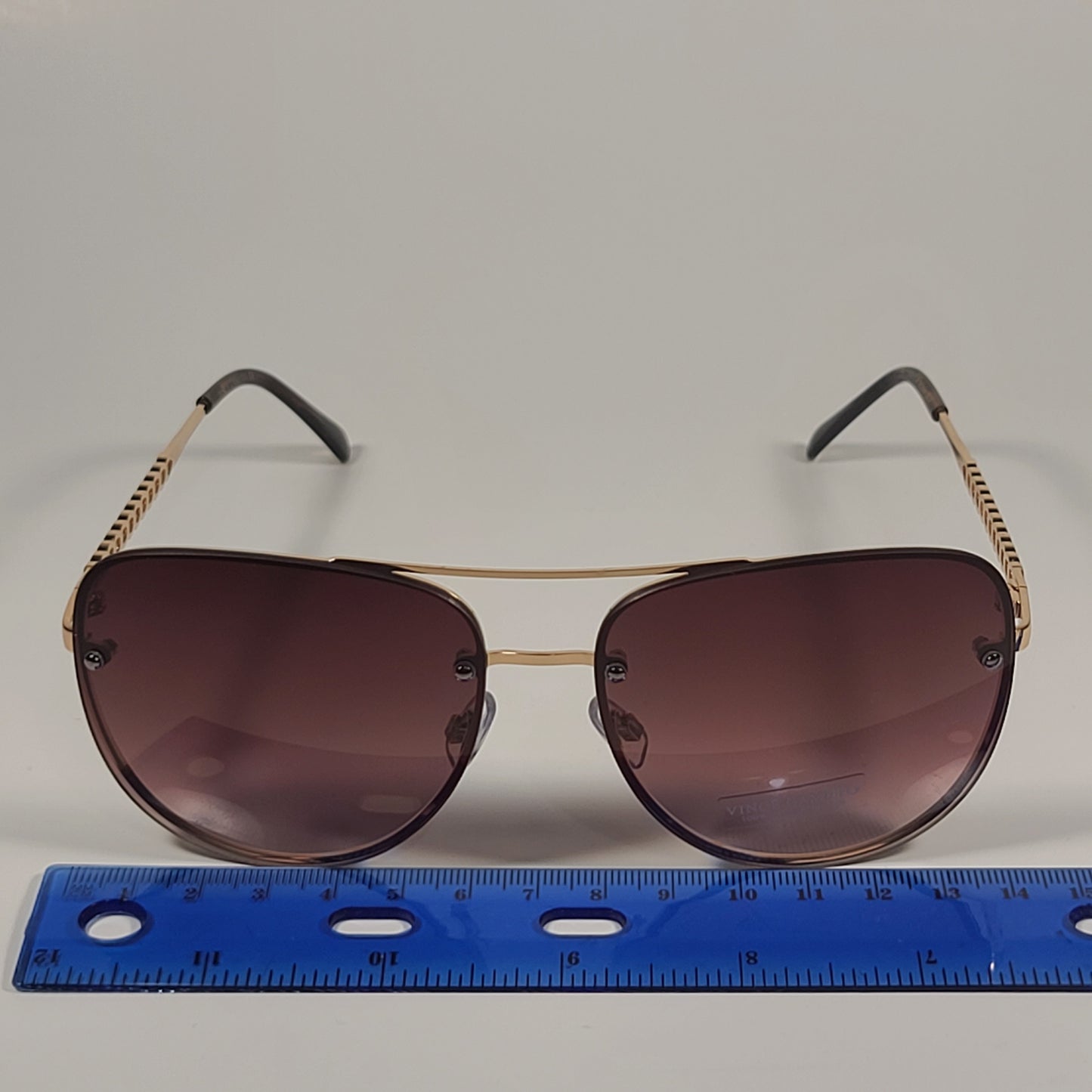 Vince Camuto Rimless Navigator Sunglasses Gold Frame Brown Gradient Lens VC954 GLD