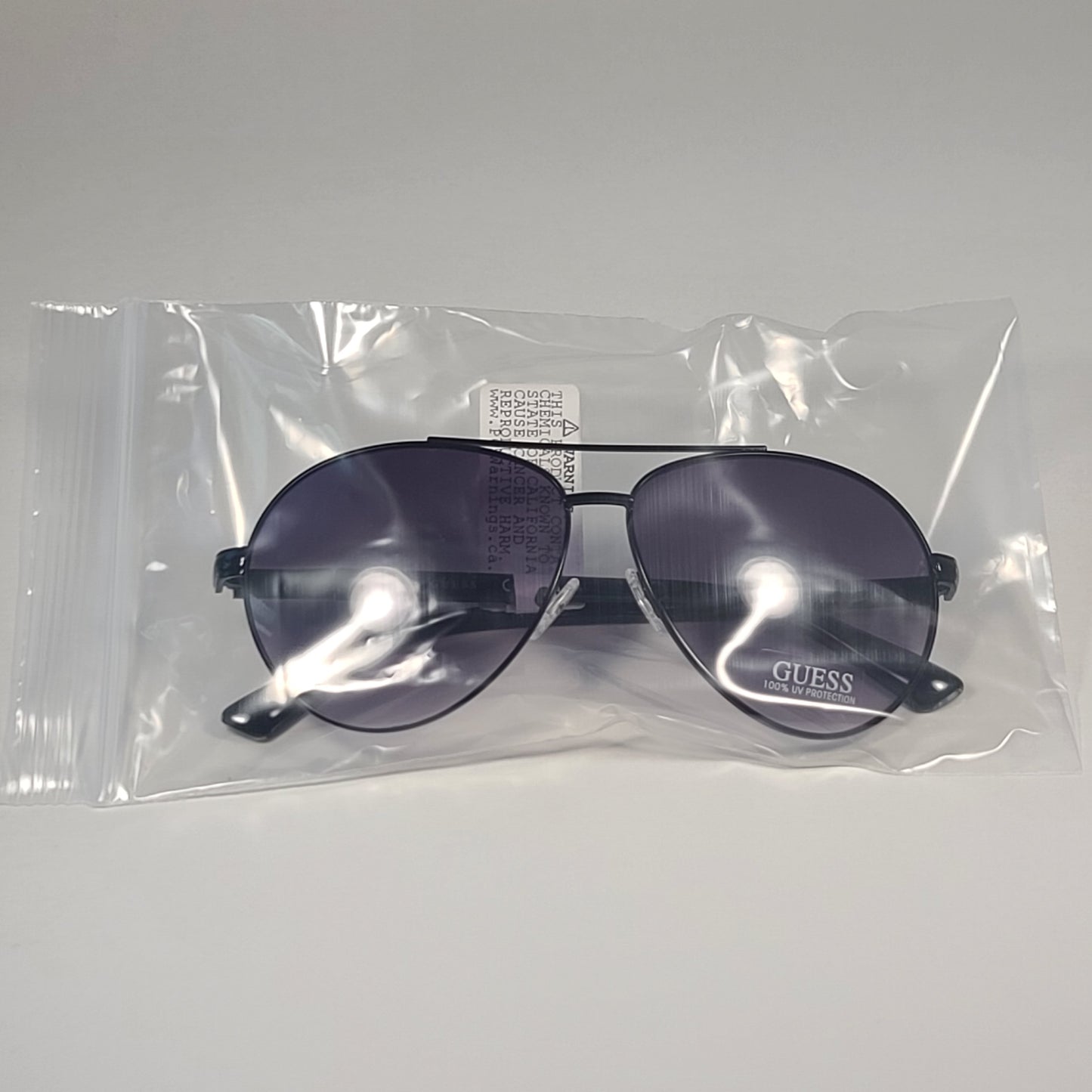 Guess Pilot Sunglasses Shiny Black Frame Gray Smoke Gradient Lens GF0221 01B - Sunglasses