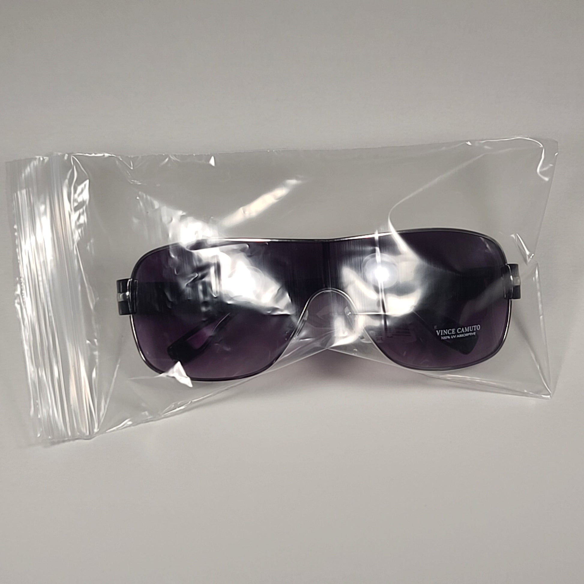 Vince Camuto VM612 SLVOX Shield Sunglasses Black Silver Frame Smoke Gradient Lens - Sunglasses