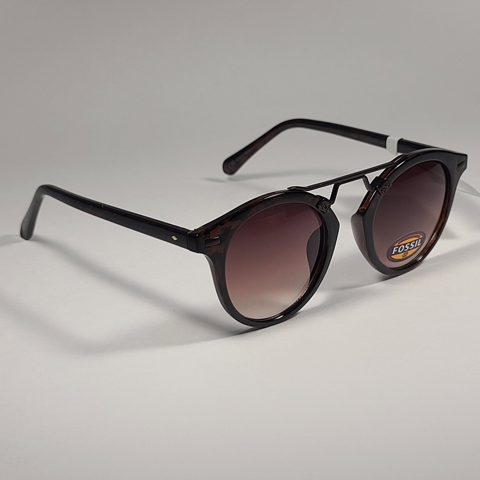 Fossil Round Brow Bar FW193 Women’s Sunglasses Brown Tortoise Gunmetal / Brown Gradient Lens - Sunglasses