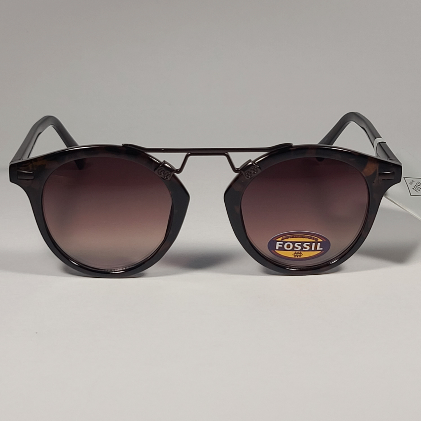 Fossil Round Brow Bar FW193 Women’s Sunglasses Brown Tortoise Gunmetal / Brown Gradient Lens - Sunglasses