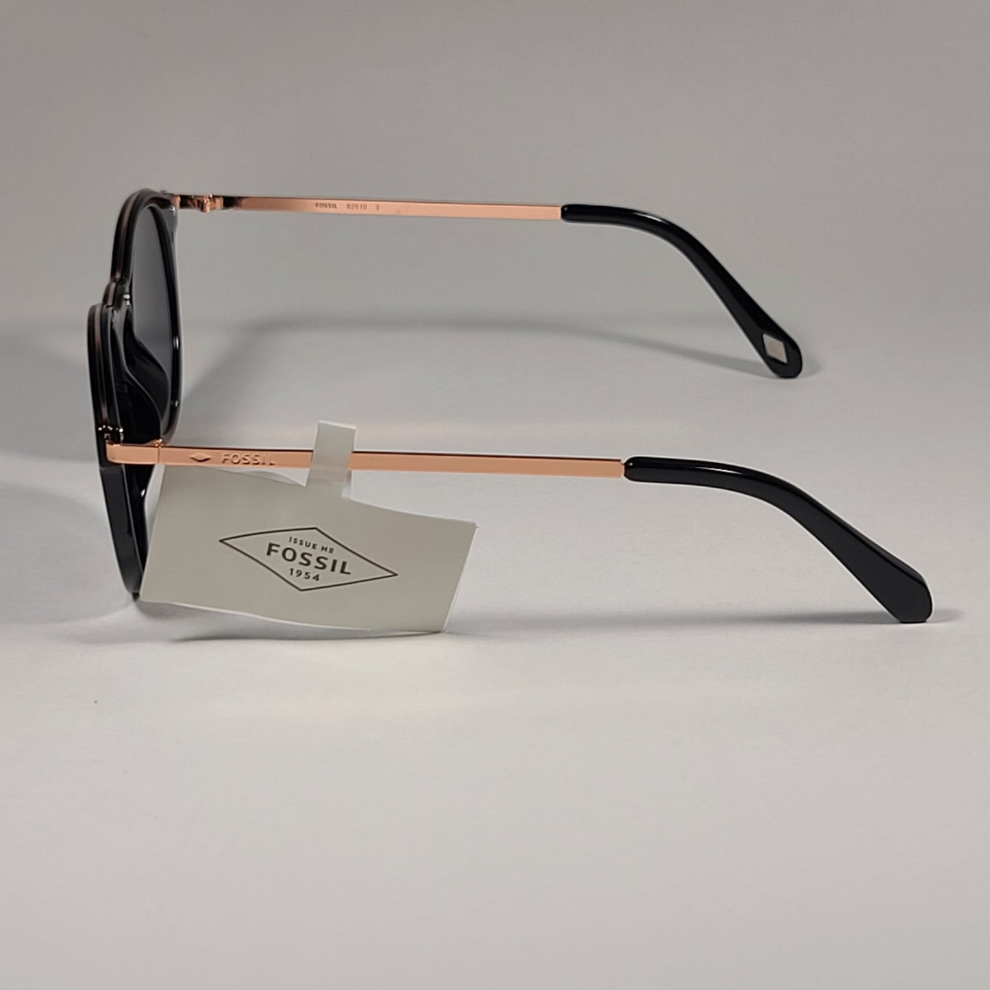 Fossil Round FW190 Women’s Sunglasses Shiny Black Gold Tone Frame Gray Lens - Sunglasses