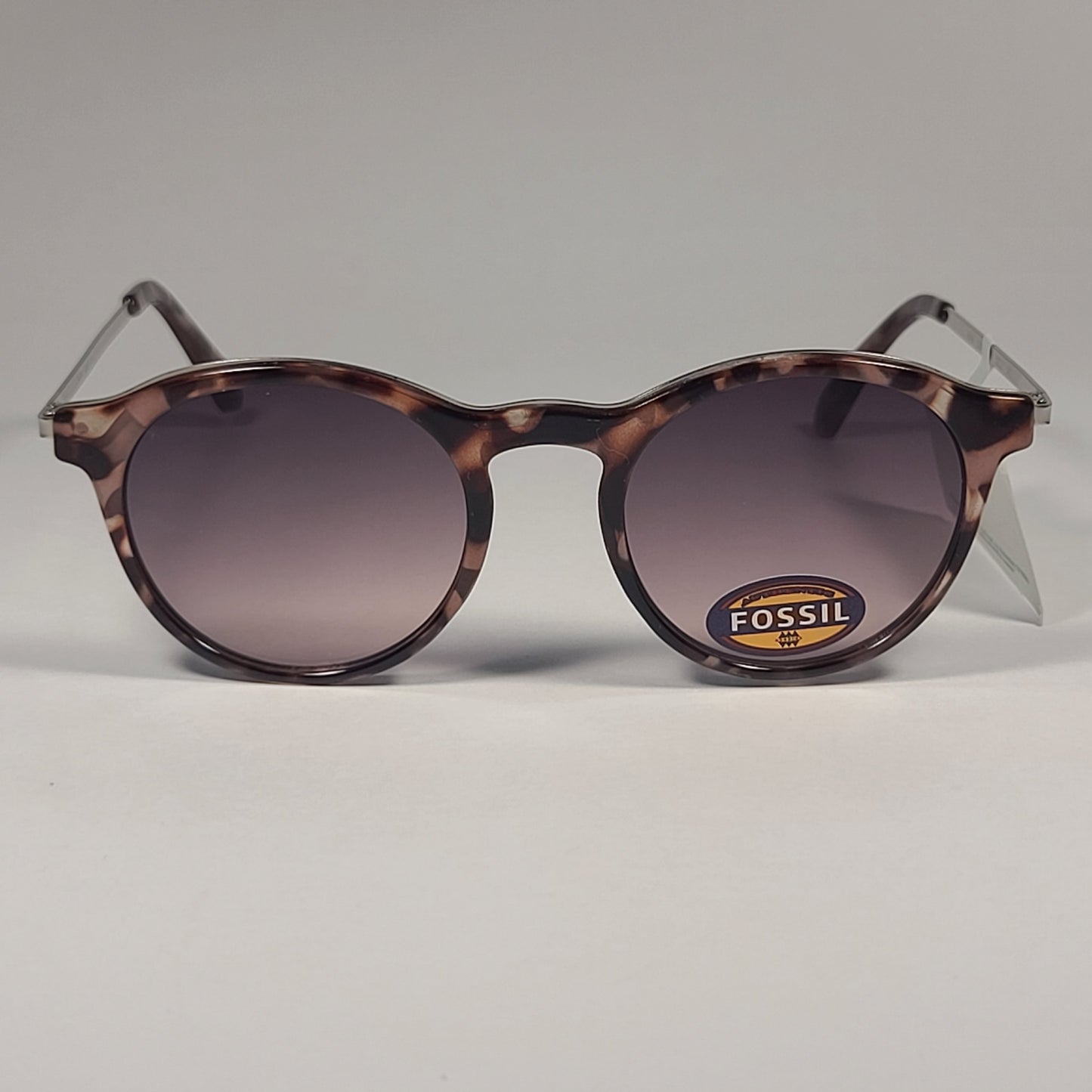 Fossil Round FW190 Women’s Sunglasses Silver Milk Tortoise Frame Smoke Gradient Lens - Sunglasses