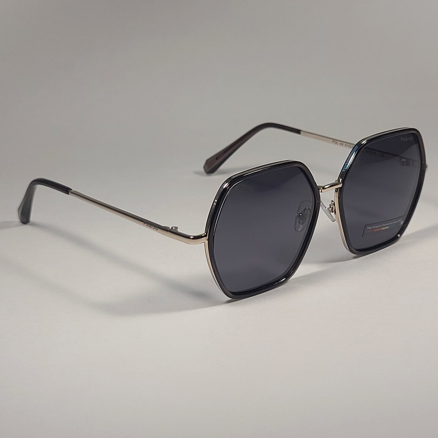 Polaroid Polarized Hexagon Sunglasses Black Gold Gray Frame / Gray Lens POL 04 - Sunglasses