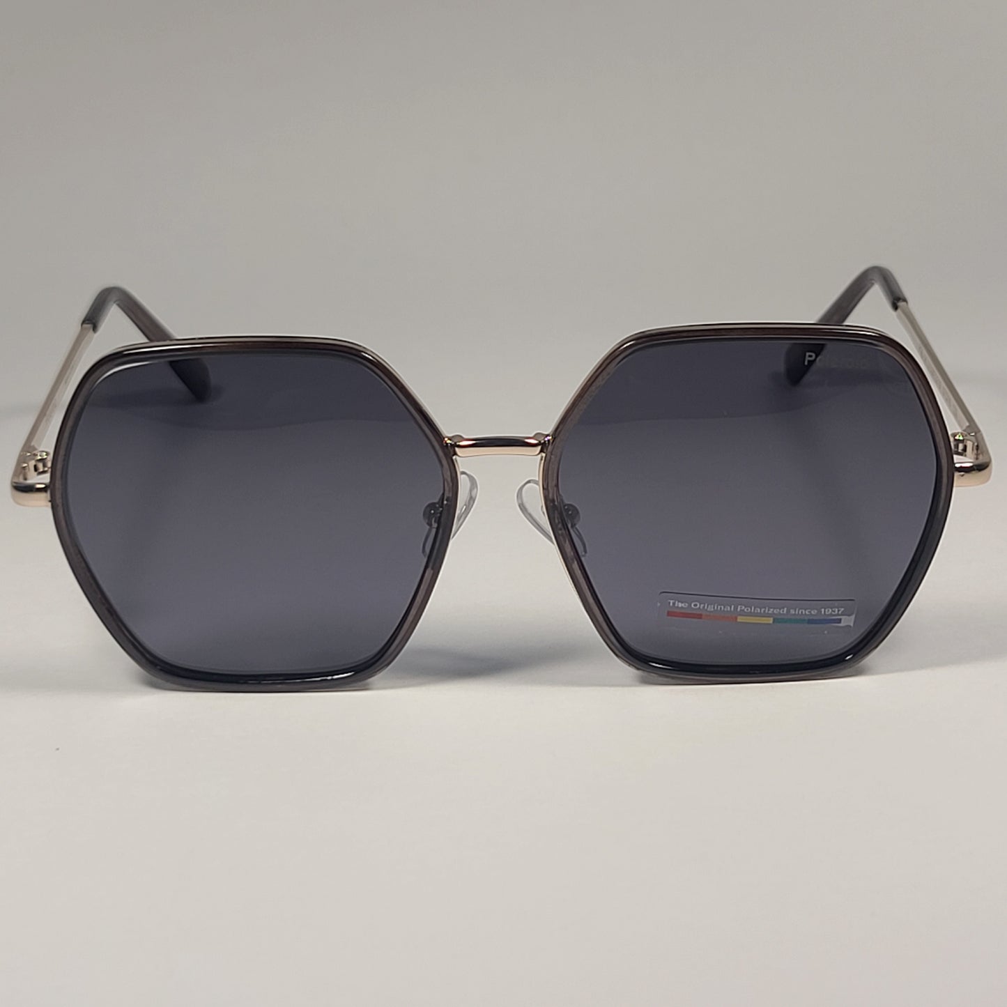 Polaroid Polarized Hexagon Sunglasses Black Gold Gray Frame / Gray Lens POL 04 - Sunglasses