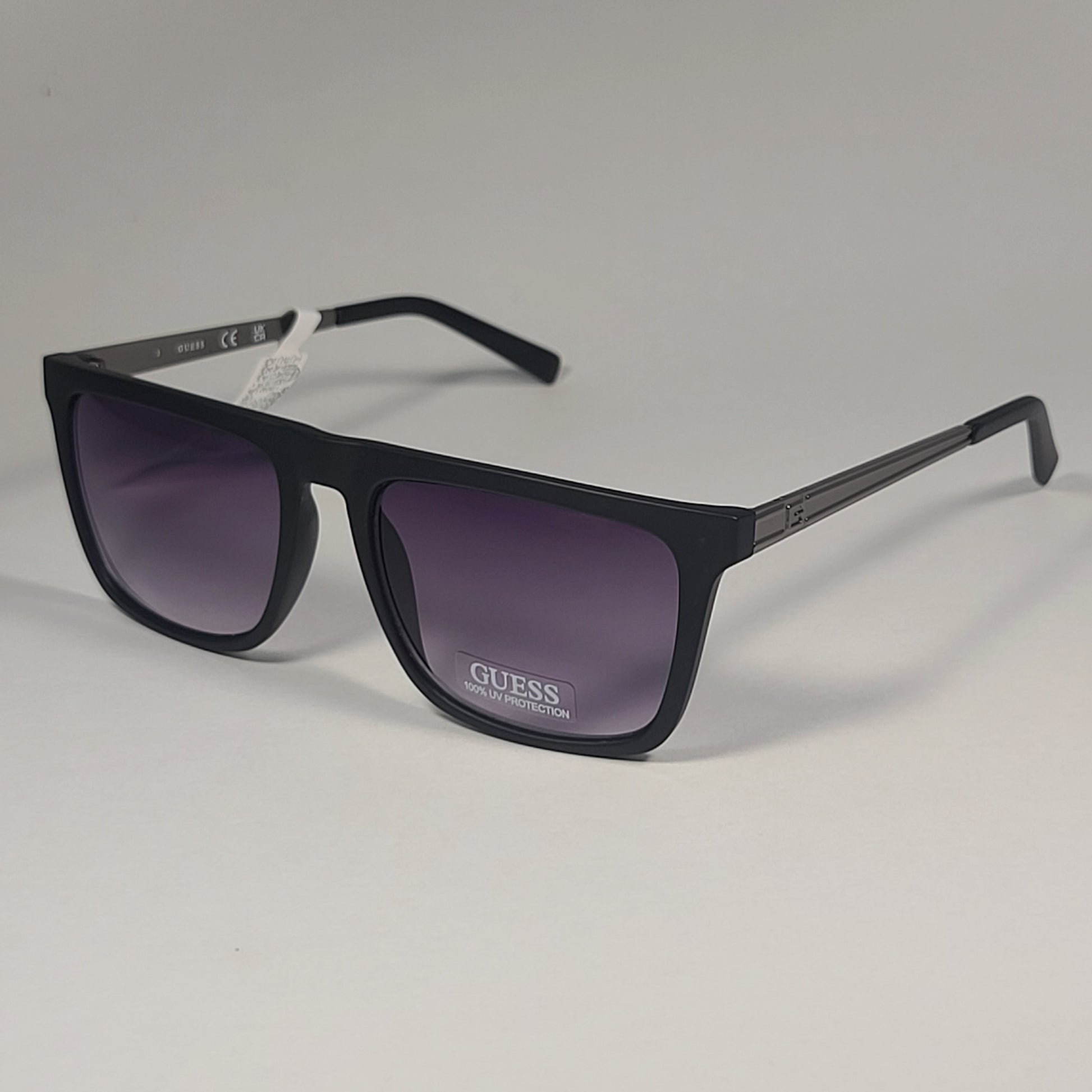 Guess Flat Top Square Sunglasses Matte Black Gunmetal Smoke Lens GF0176 02B - Sunglasses