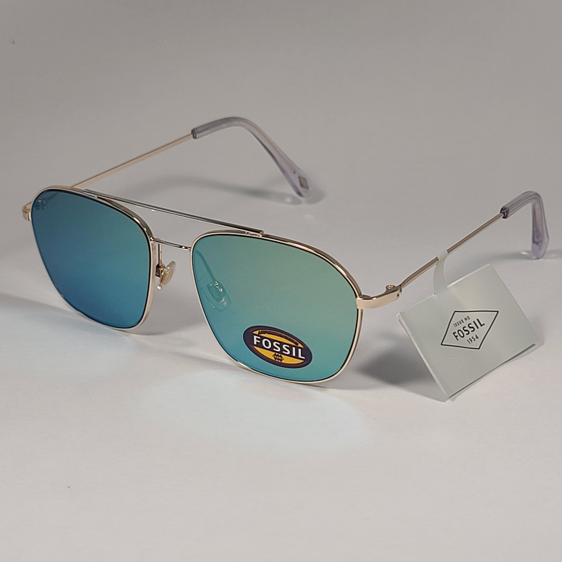 Fossil Navigator FW225 Women’s Sunglasses Gold Tone Metal / Aqua Green Mirror Lens - Sunglasses