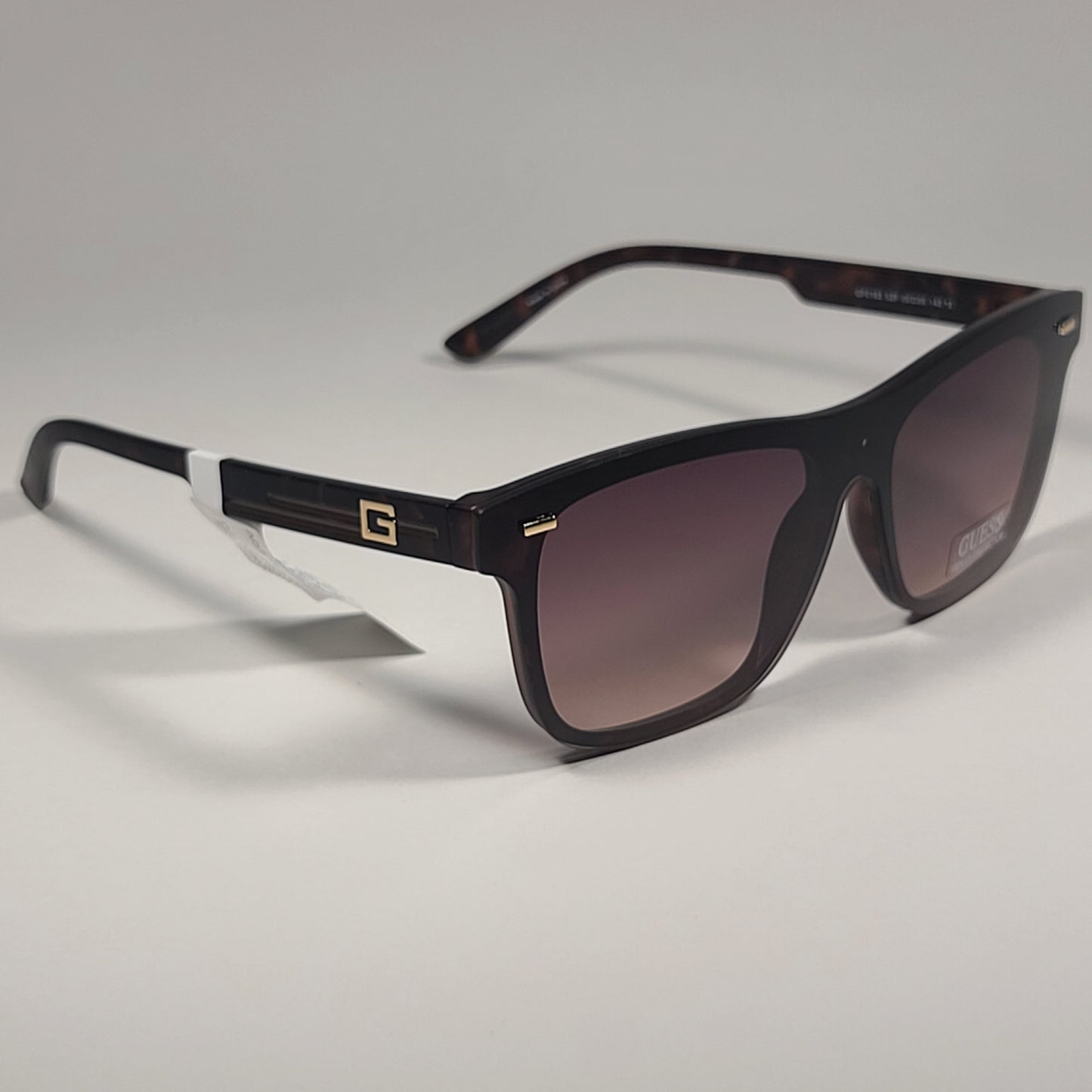 Guess GF0183 52F Rectangular Rimless Shield Sunglasses Brown Tortoise Frame Brown Gradient Lens - Sunglasses