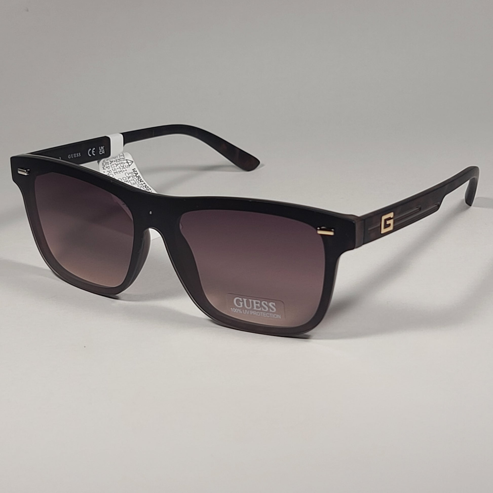 Guess GF0183 52F Rectangular Rimless Shield Sunglasses Brown Tortoise Frame Brown Gradient Lens - Sunglasses