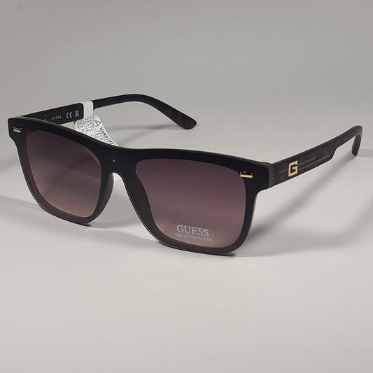 Guess GF0183 52F Rectangular Rimless Shield Sunglasses Brown Tortoise Frame Brown Gradient Lens - Sunglasses