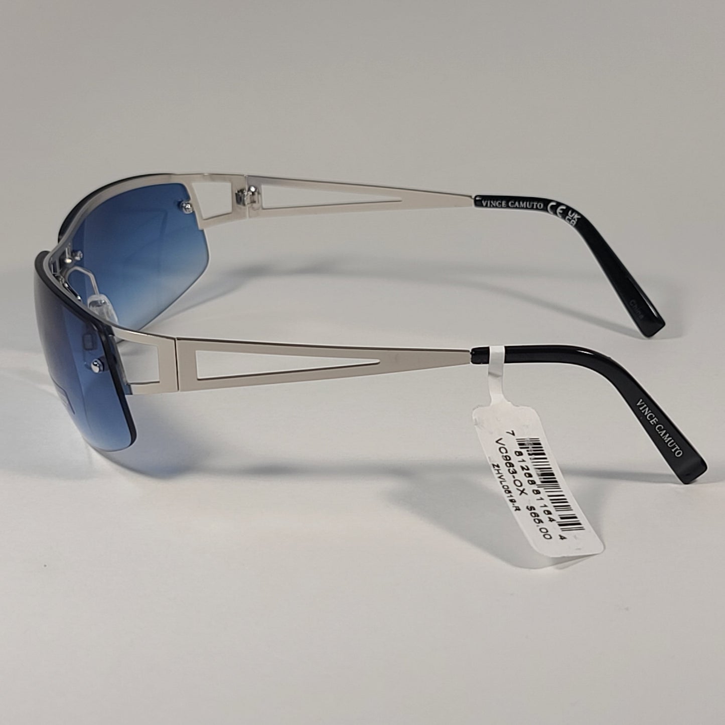 Vince Camuto VM611 SLV Rimless Wrap Sunglasses Silver Blue Gradient Lens - Sunglasses