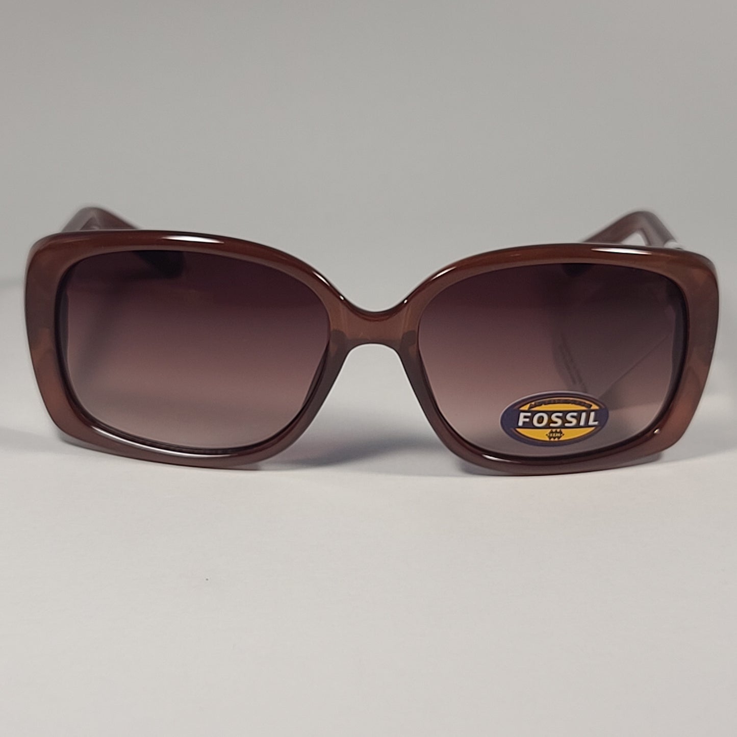 Fossil Oval FW100 Sunglasses Brown Crystal Plastic Frame Brown Gradient Lens