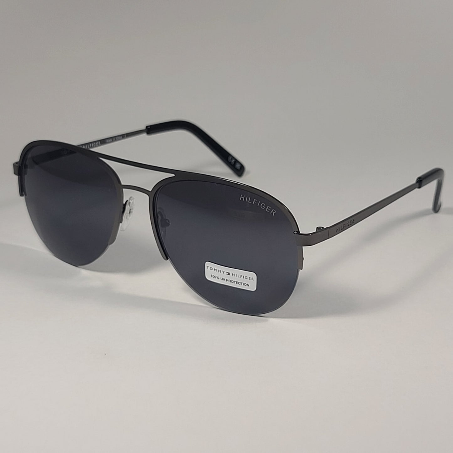 Tommy Hilfiger Olaf MM OM593 Half Rim Aviator Sunglasses Gunmetal Black / Gray Lens - Sunglasses