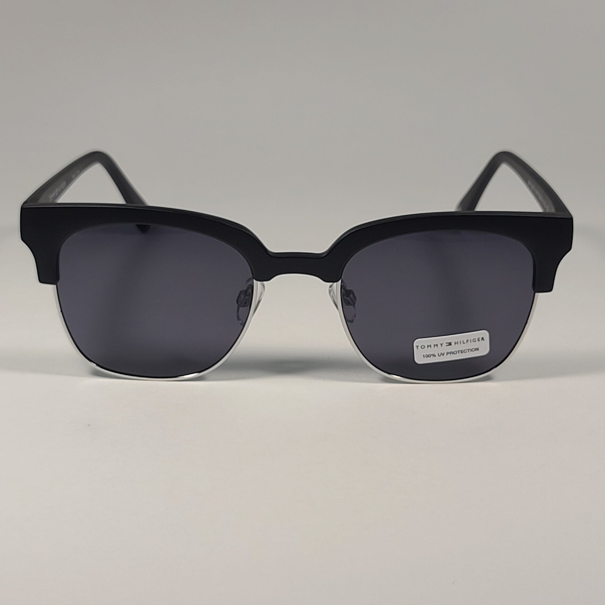 Tommy Hilfiger WP OU531 Square Club Sunglasses Matte Black Silver Frame Gray Lens - Sunglasses