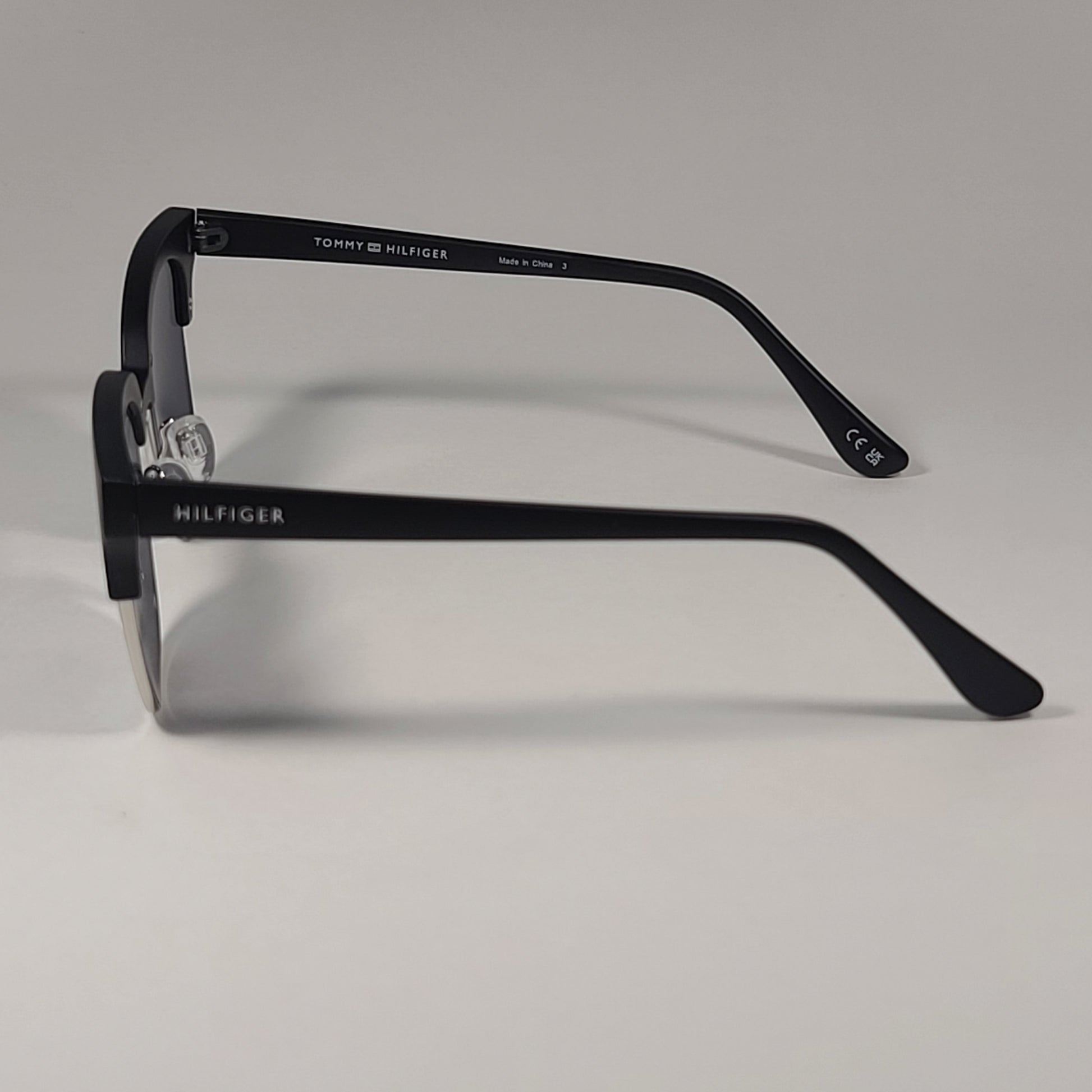 Tommy Hilfiger WP OU531 Square Club Sunglasses Matte Black Silver Frame Gray Lens - Sunglasses