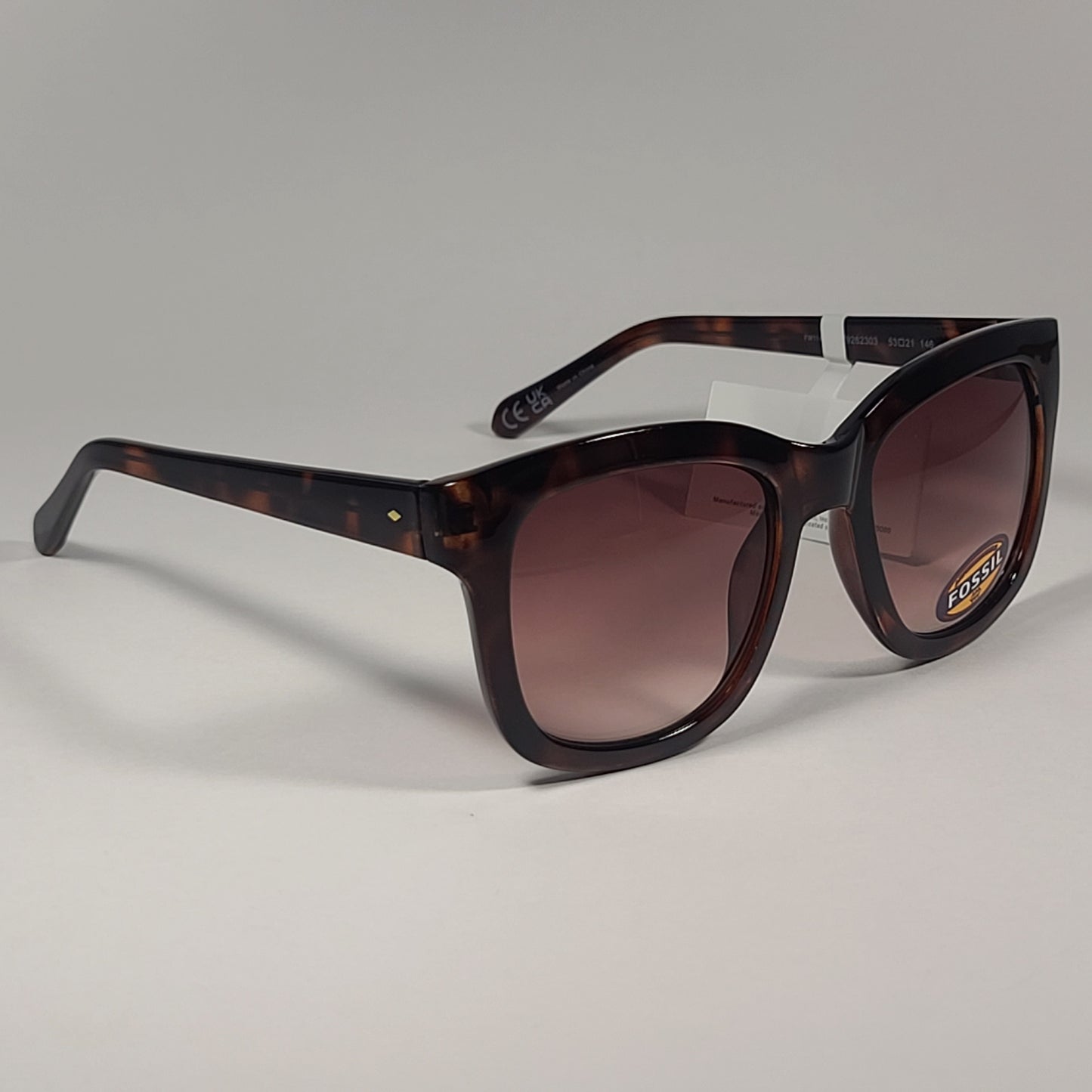 Fossil FW114 Large Square Sunglasses Brown Tortoise Frame Brown Gradient Lens - Sunglasses