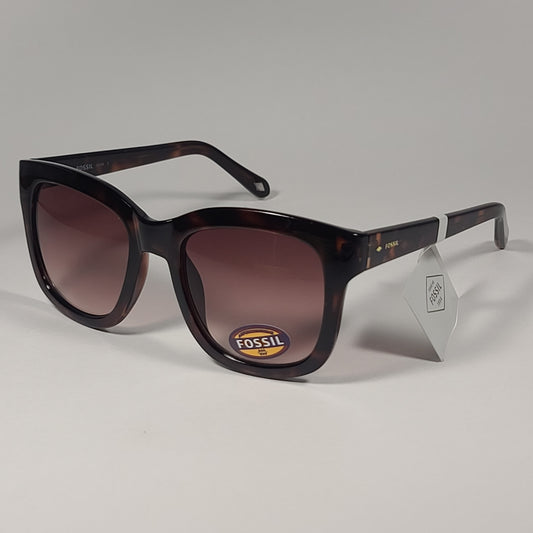 Fossil FW114 Large Square Sunglasses Brown Tortoise Frame Brown Gradient Lens - Sunglasses