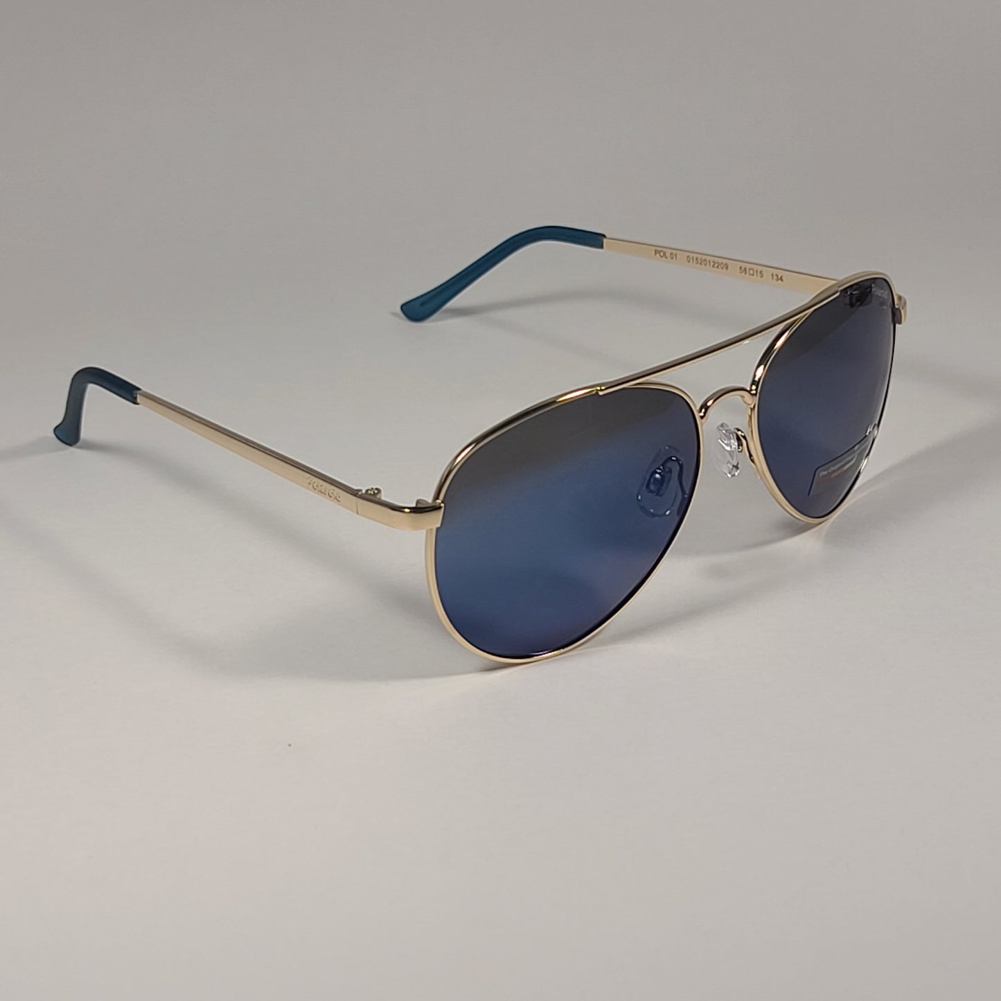 Polaroid POL 01 Polarized Aviator Pilot Sunglasses Gold Tone Frame Blue Mirror - Sunglasses