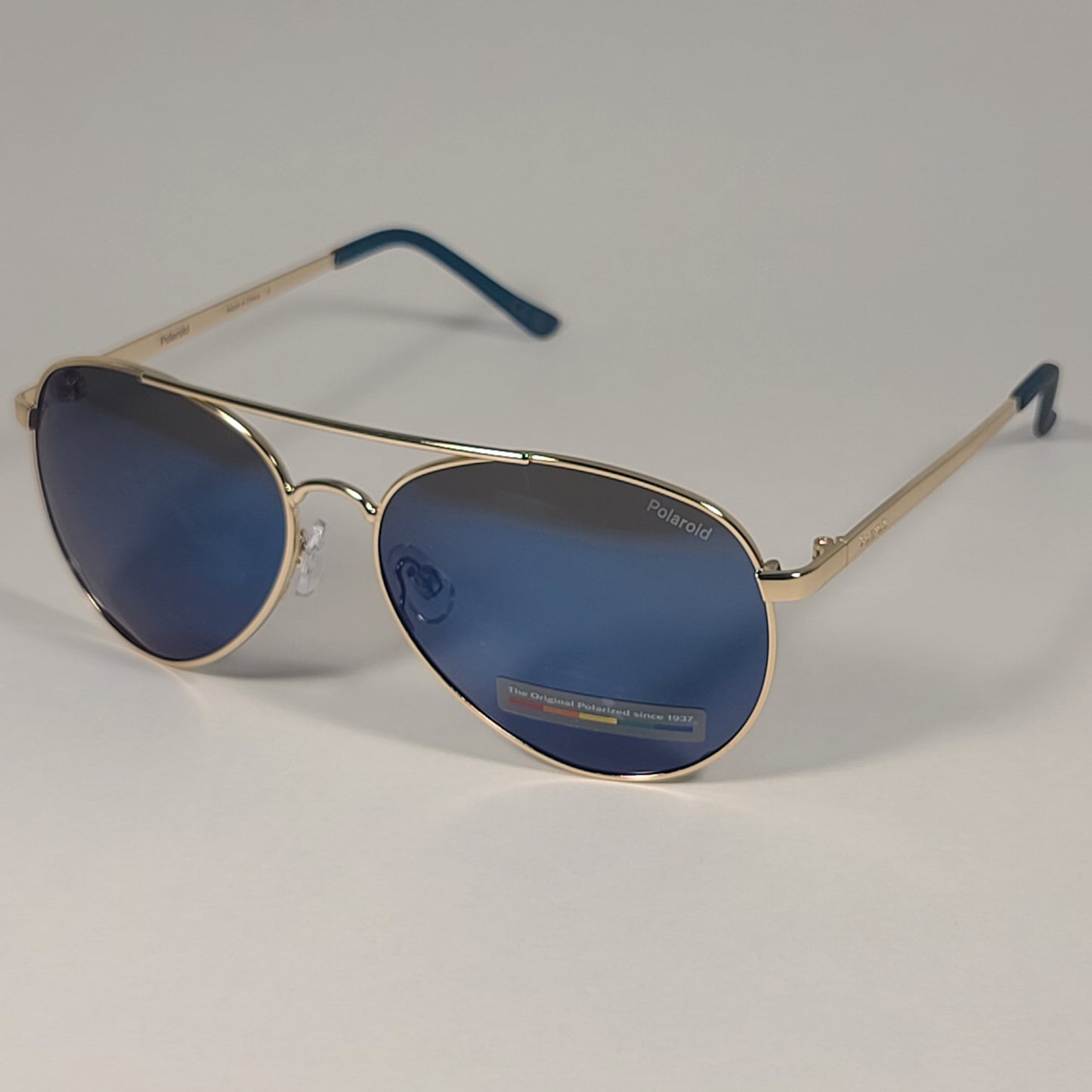 Polaroid POL 01 Polarized Aviator Pilot Sunglasses Gold Tone Frame Blue Mirror - Sunglasses