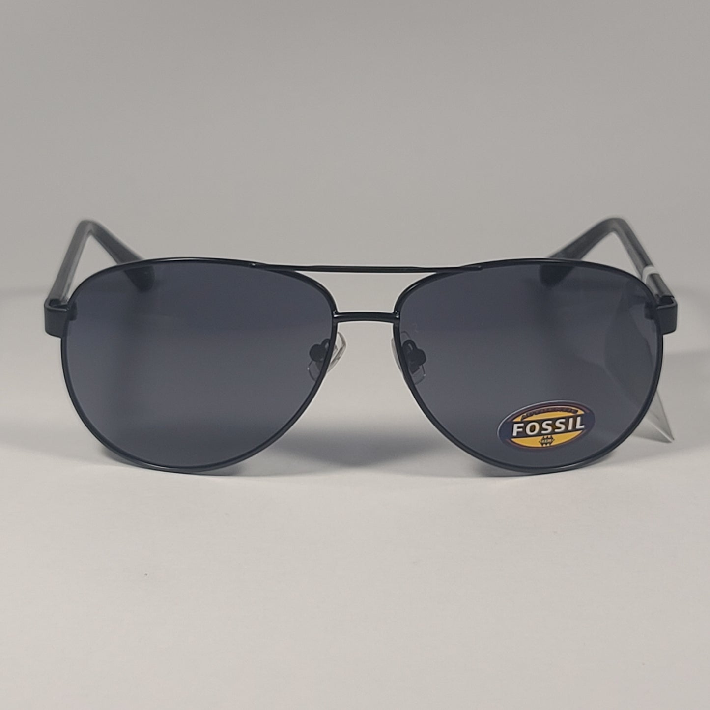 Fossil FM117 Aviator Pilot Style Sunglasses Shiny Black Frame Gray Tinted Lens - Sunglasses