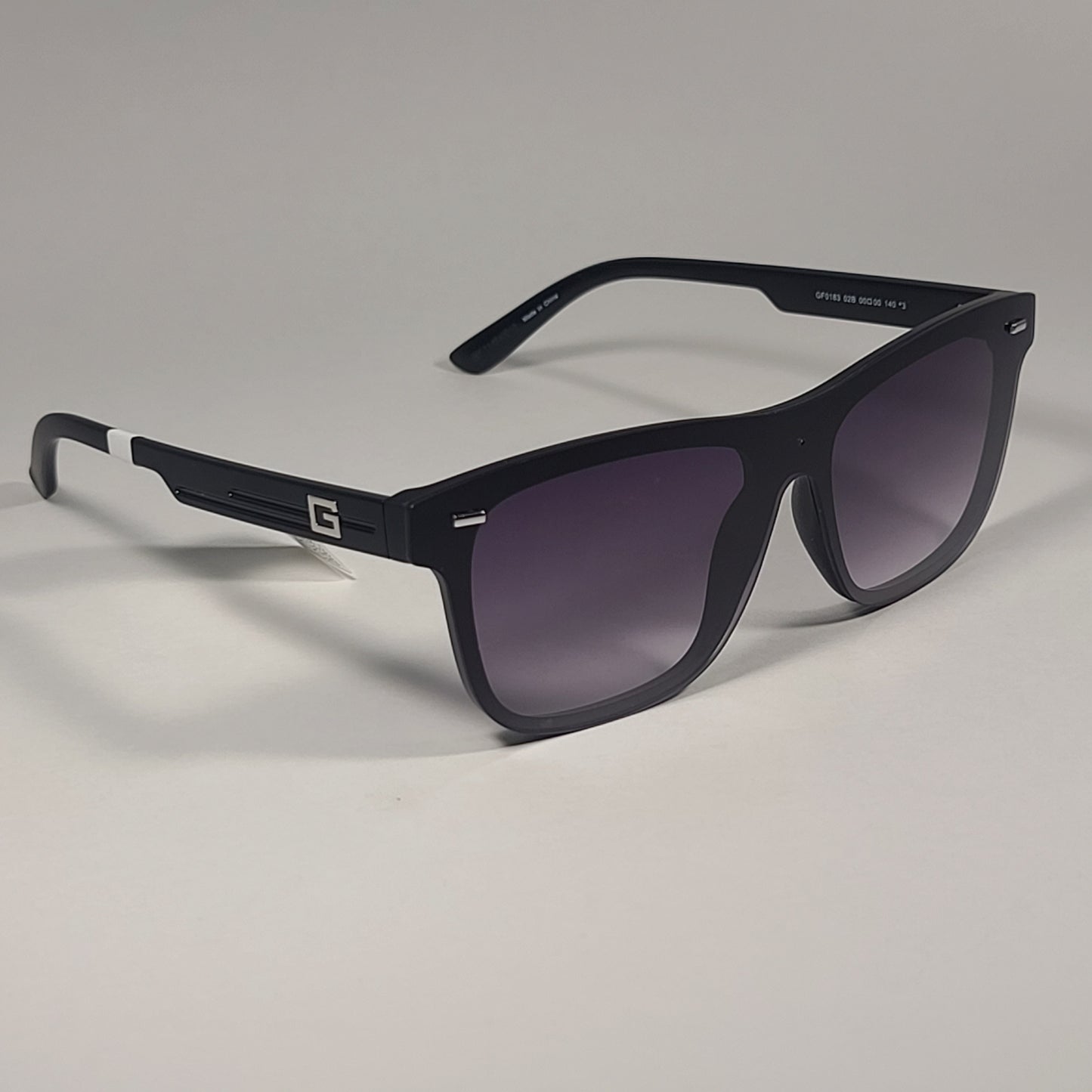 Guess Rectangular Rimless Shield Sunglasses Shiny Black Frame Gray Gradient Lens GF0183 02B - Sunglasses