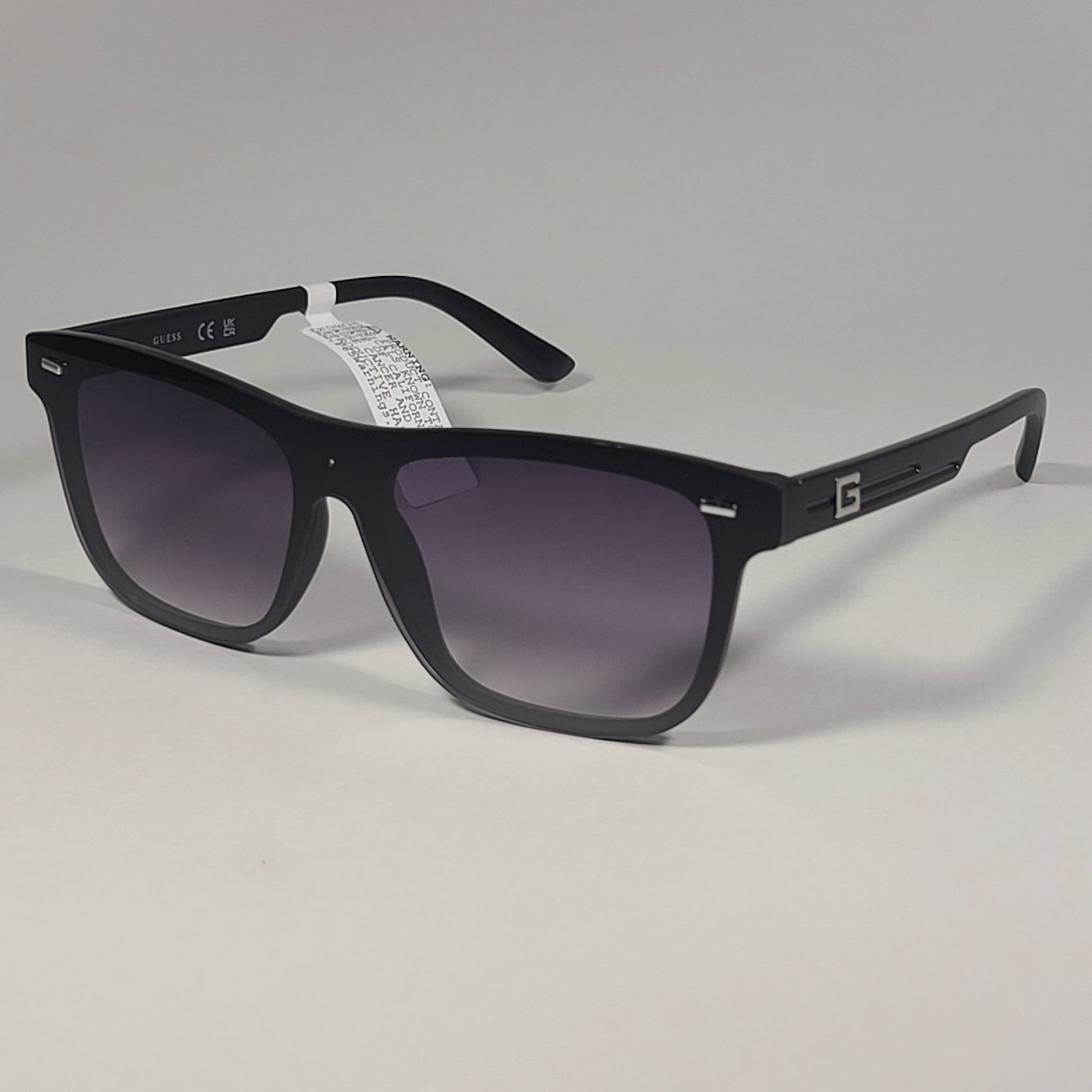 Guess Rectangular Rimless Shield Sunglasses Shiny Black Frame Gray Gradient Lens GF0183 02B - Sunglasses