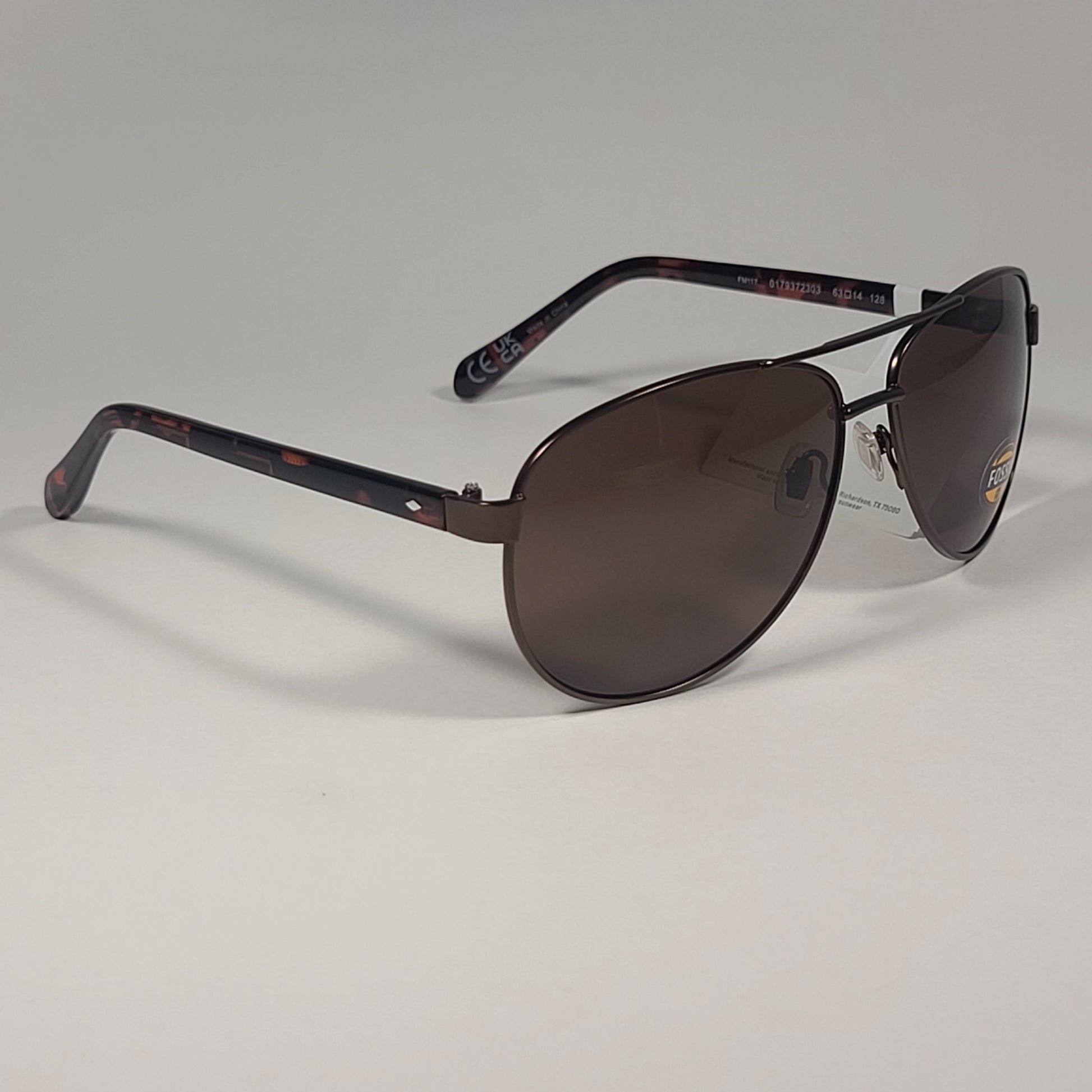 Fossil FM117 Aviator Pilot Style Sunglasses Bronze Brown Tortoise Brown Lens - Sunglasses