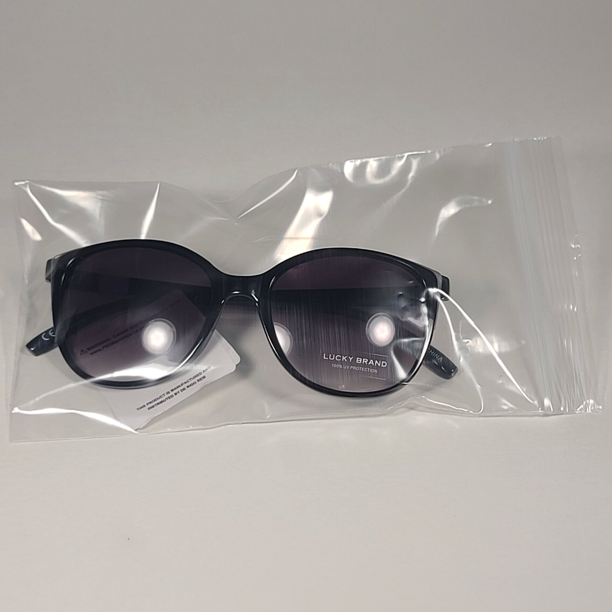 Lucky Brand SLBD101 Cat Eye Sunglasses Shiny Black Silver Frame Gray Gradient Lens - Sunglasses