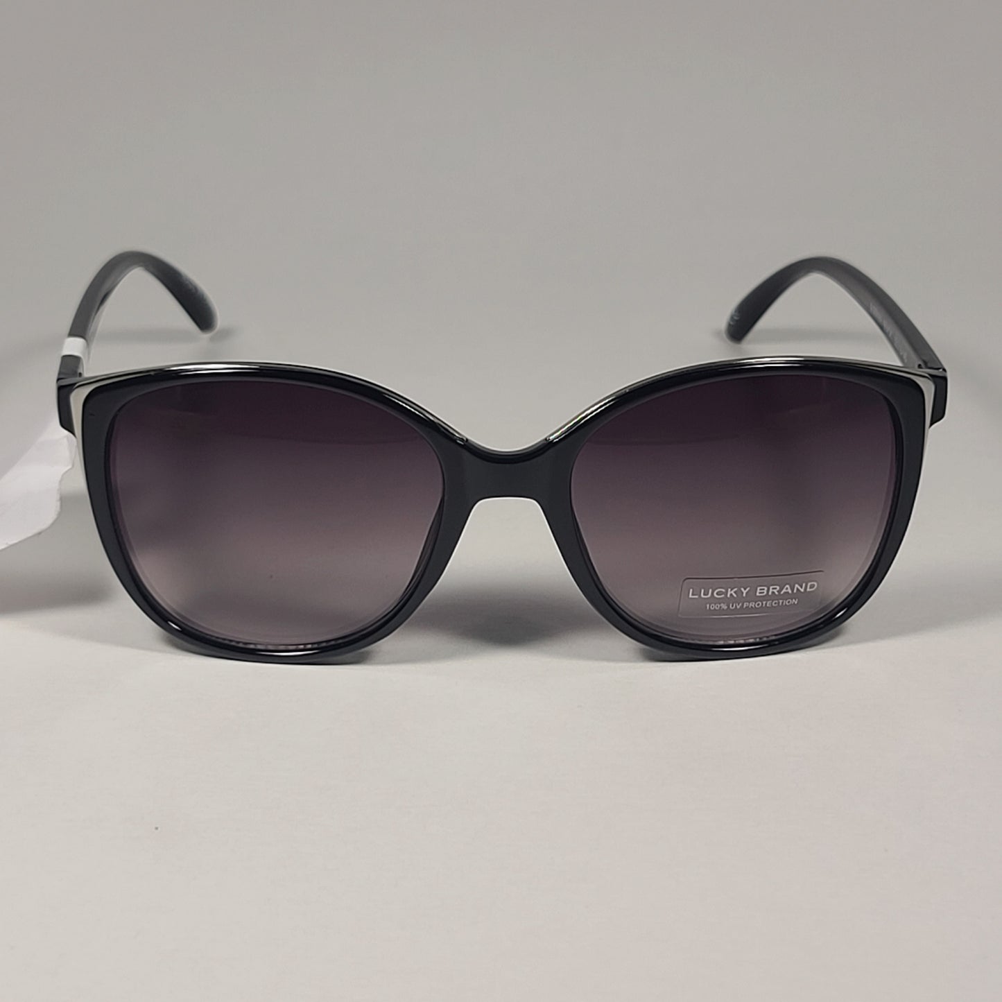 Lucky Brand SLBD101 Cat Eye Sunglasses Shiny Black Silver Frame Gray Gradient Lens - Sunglasses