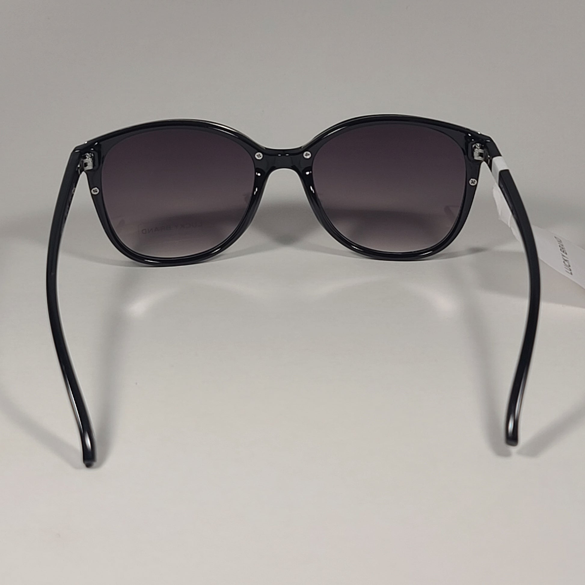 Lucky Brand SLBD101 Cat Eye Sunglasses Shiny Black Silver Frame Gray Gradient Lens - Sunglasses