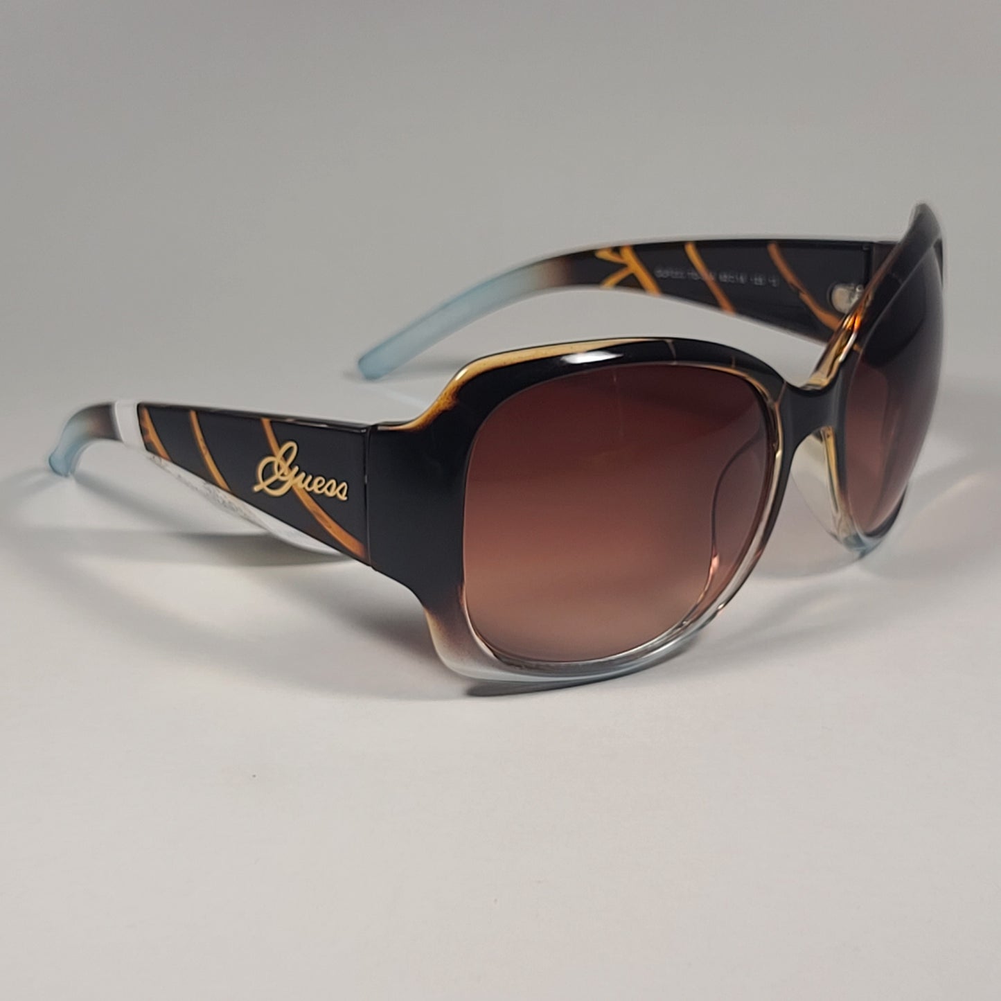 Guess Oversized Butterfly Sunglasses Brown Tortoise Turquoise Frame Brown Gradient Lens GUF200 TO-34A - Sunglasses