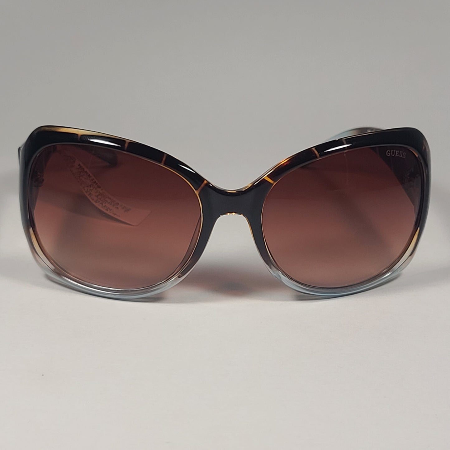 Guess Oversized Butterfly Sunglasses Brown Tortoise Turquoise Frame Brown Gradient Lens GUF200 TO-34A - Sunglasses