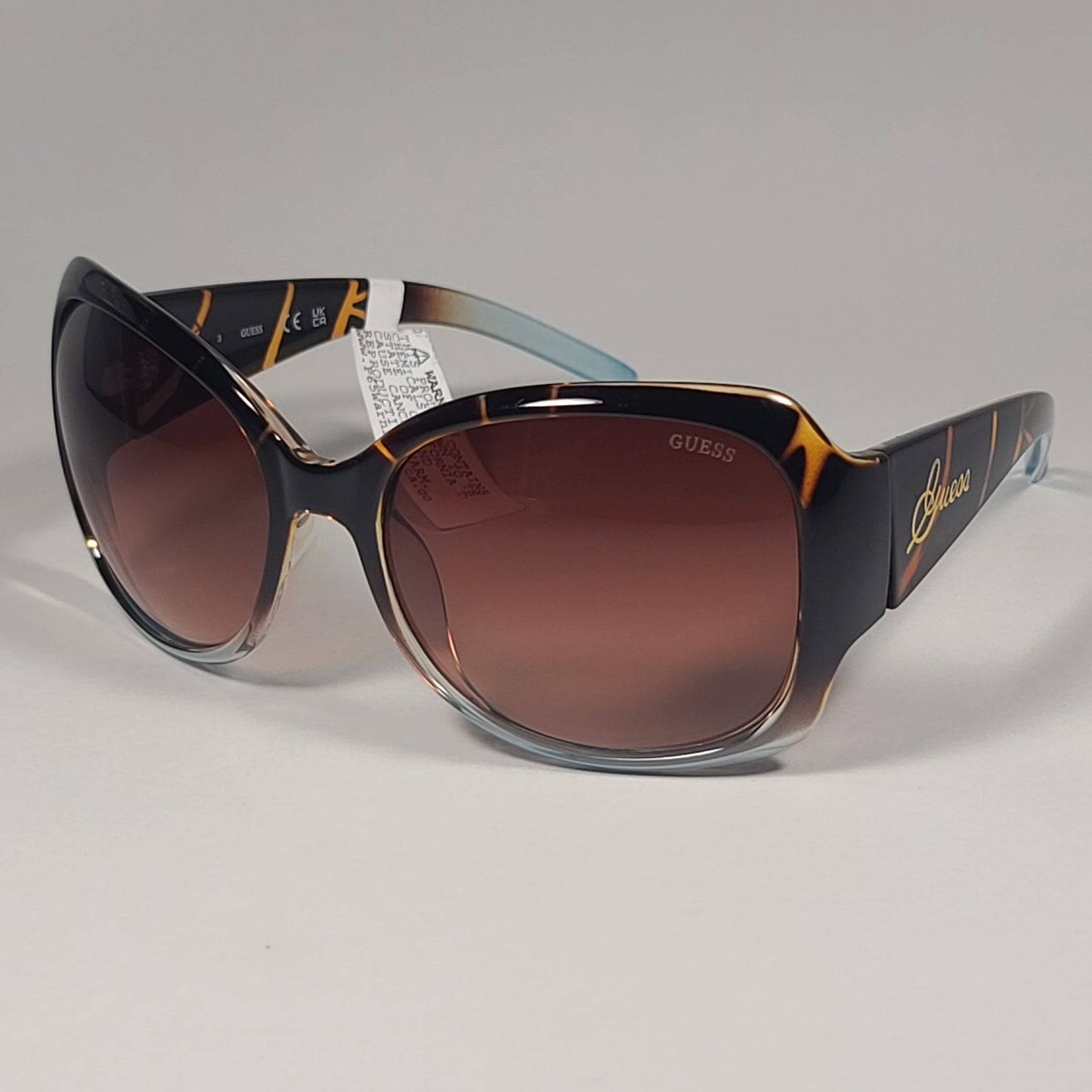 Guess Oversized Butterfly Sunglasses Brown Tortoise Turquoise Frame Brown Gradient Lens GUF200 TO-34A - Sunglasses