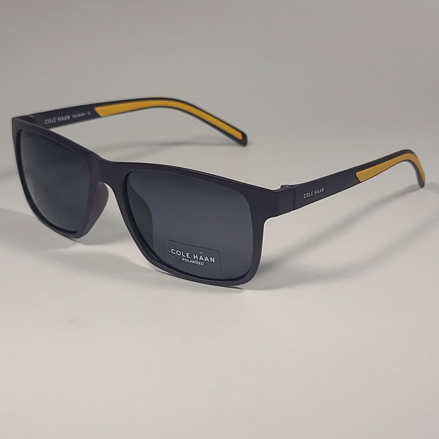 Cole Haan CH8023 414 Polarized Rectangle Sunglasses Matte Navy Yellow Gray Lens - Sunglasses