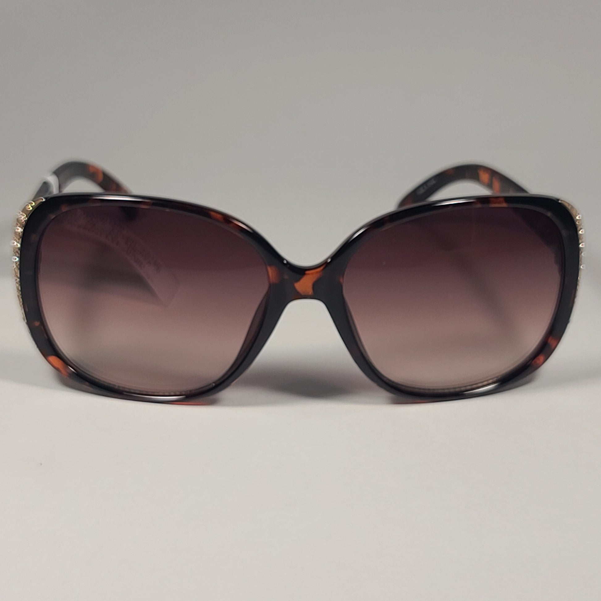 Guess GF0382 52F Oval Sunglasses Brown Tortoise Gold Rhinestone Gradient Lens - Sunglasses