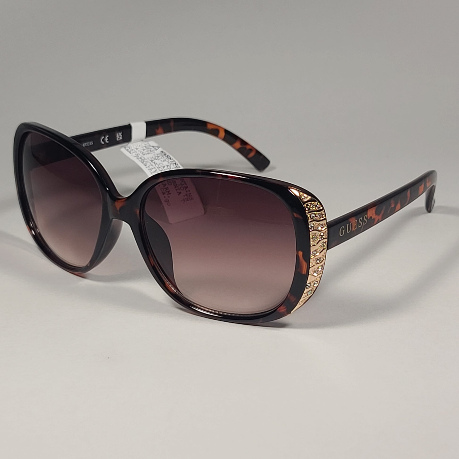 Guess GF0382 52F Oval Sunglasses Brown Tortoise Gold Rhinestone Gradient Lens - Sunglasses