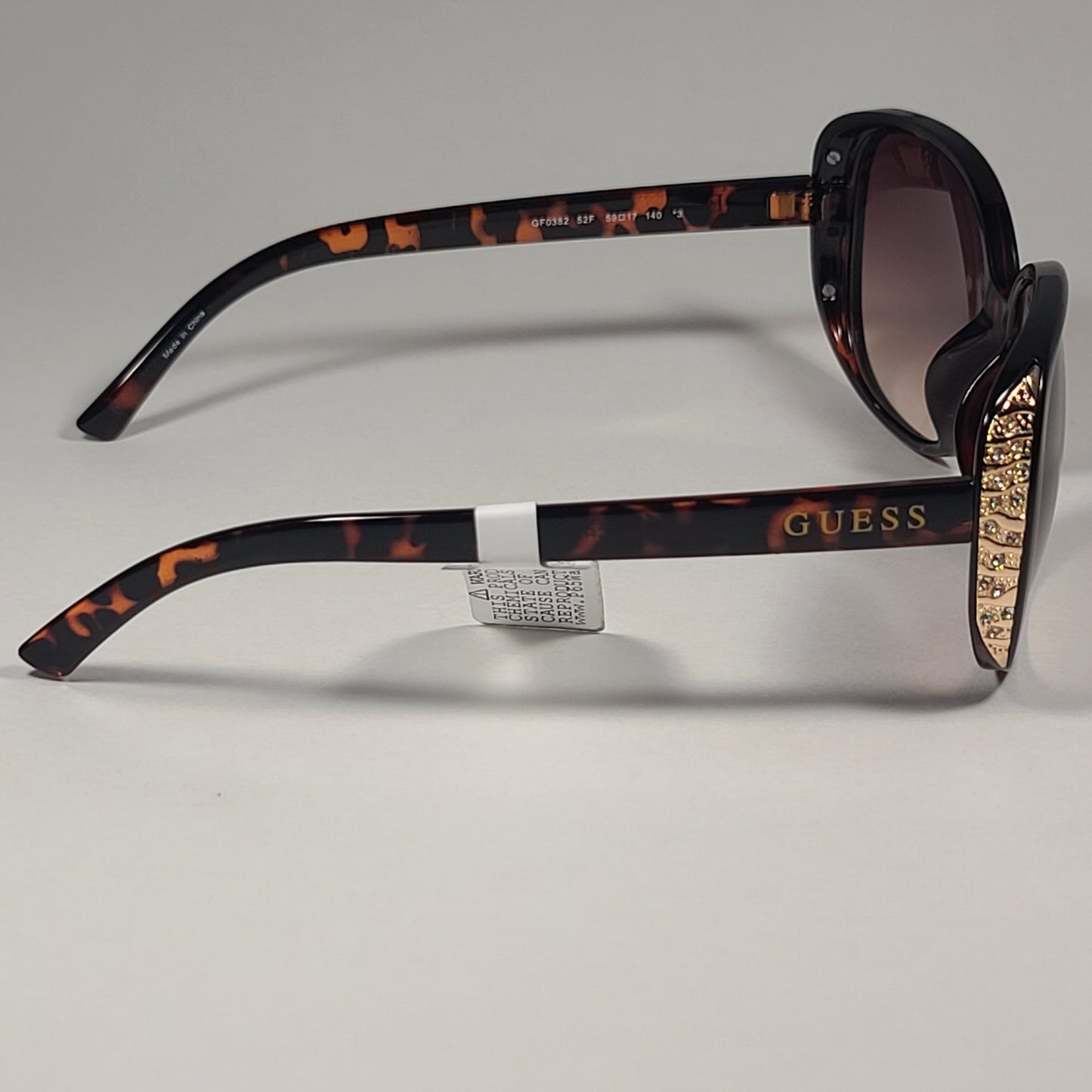 Guess GF0382 52F Oval Sunglasses Brown Tortoise Gold Rhinestone Gradient Lens - Sunglasses