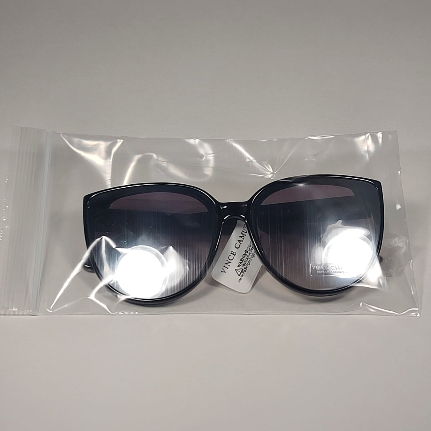 Vince Camuto VC939 OXAN Cat Eye Sunglasses Shiny Black Zebra Gray Flash Lens - Sunglasses