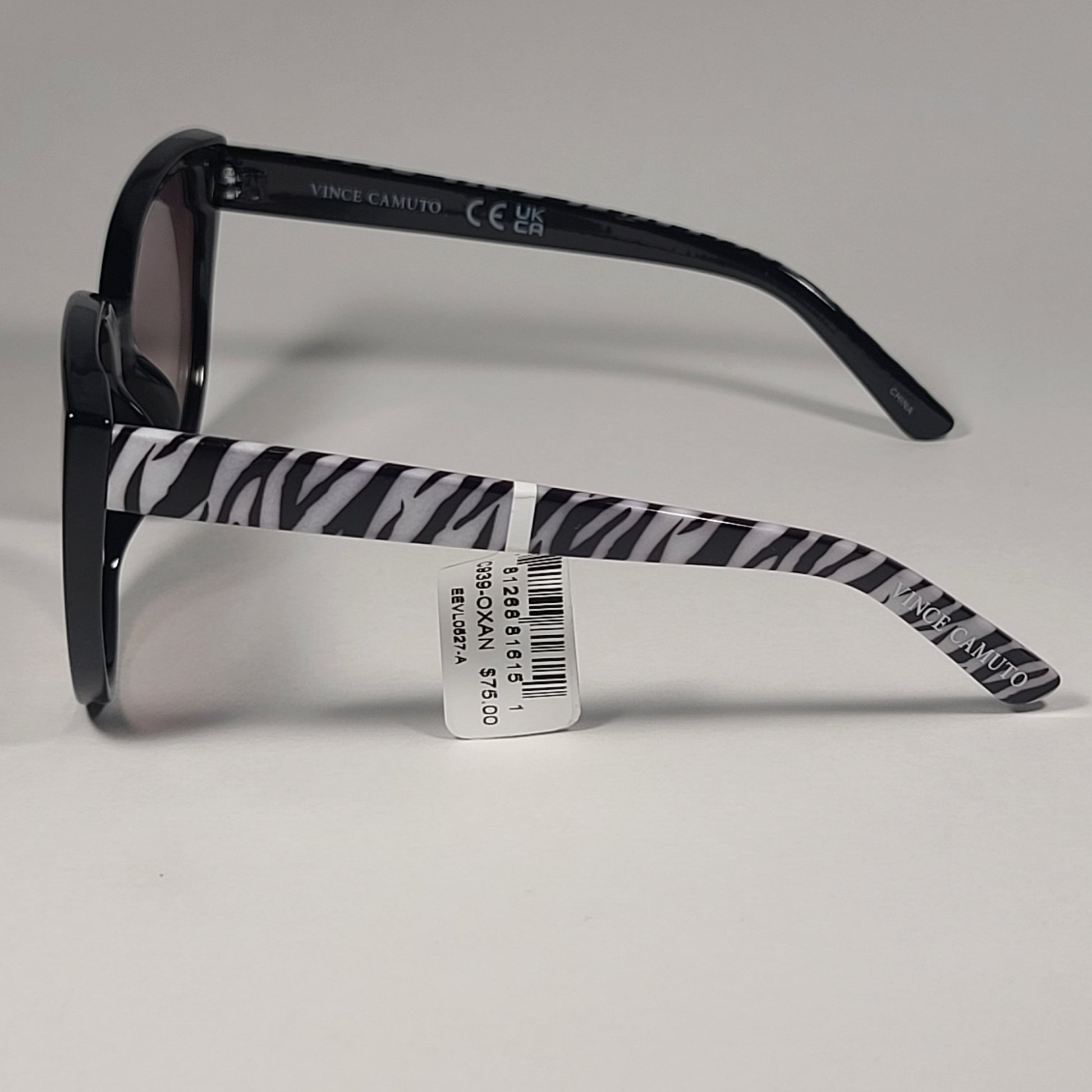 Vince Camuto VC939 OXAN Cat Eye Sunglasses Shiny Black Zebra Gray Flash Lens - Sunglasses