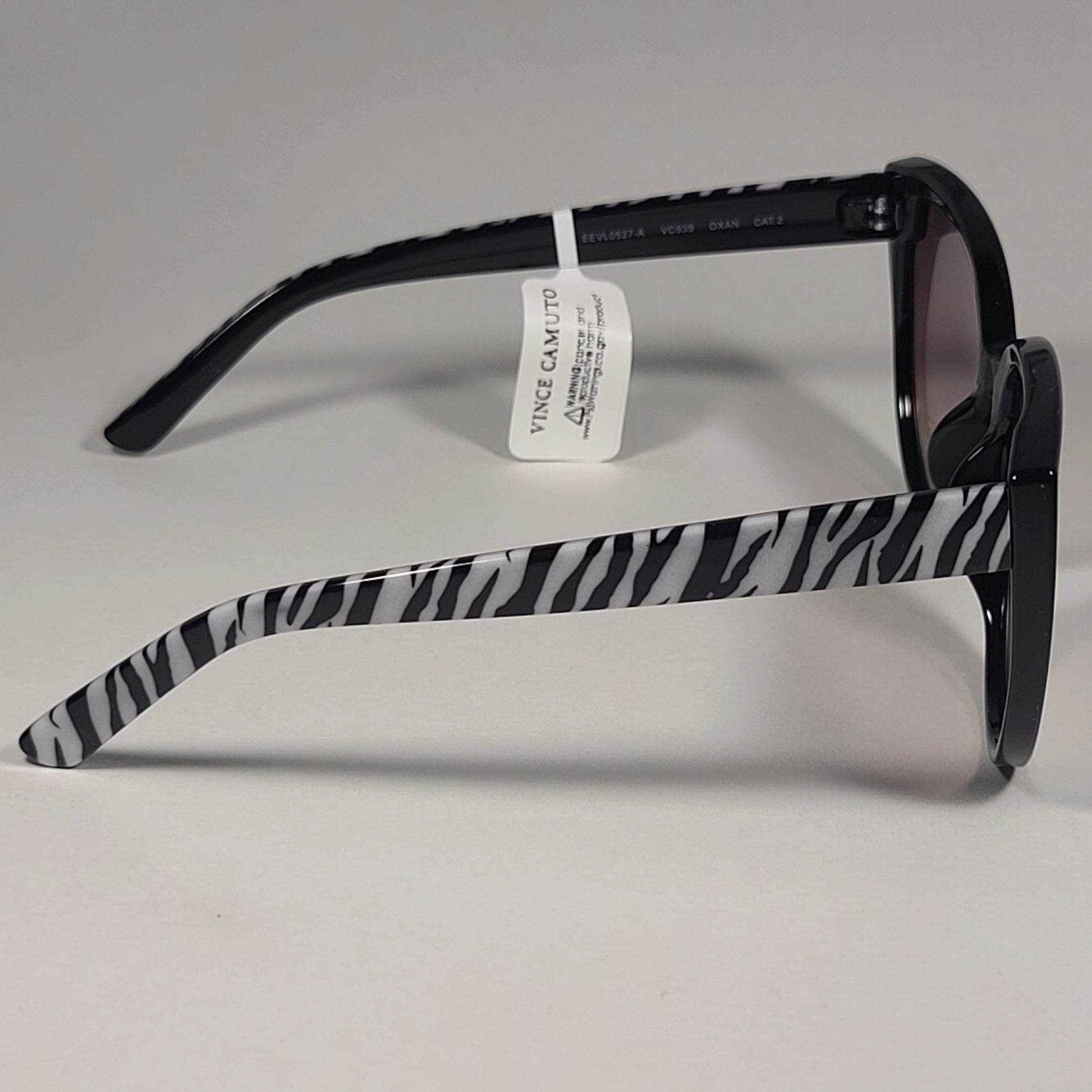 Vince Camuto VC939 OXAN Cat Eye Sunglasses Shiny Black Zebra Gray Flash Lens - Sunglasses