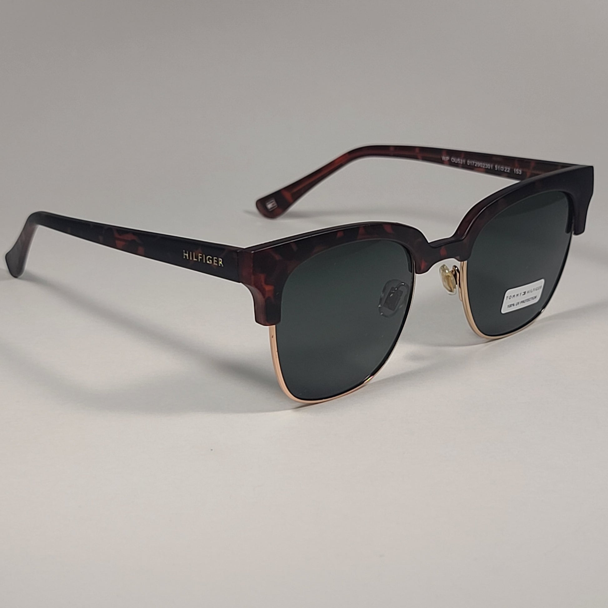 Tommy Hilfiger WP OU531 Square Club Sunglasses Matte Brown Tortoise Gold Frame / Green Lens - Sunglasses