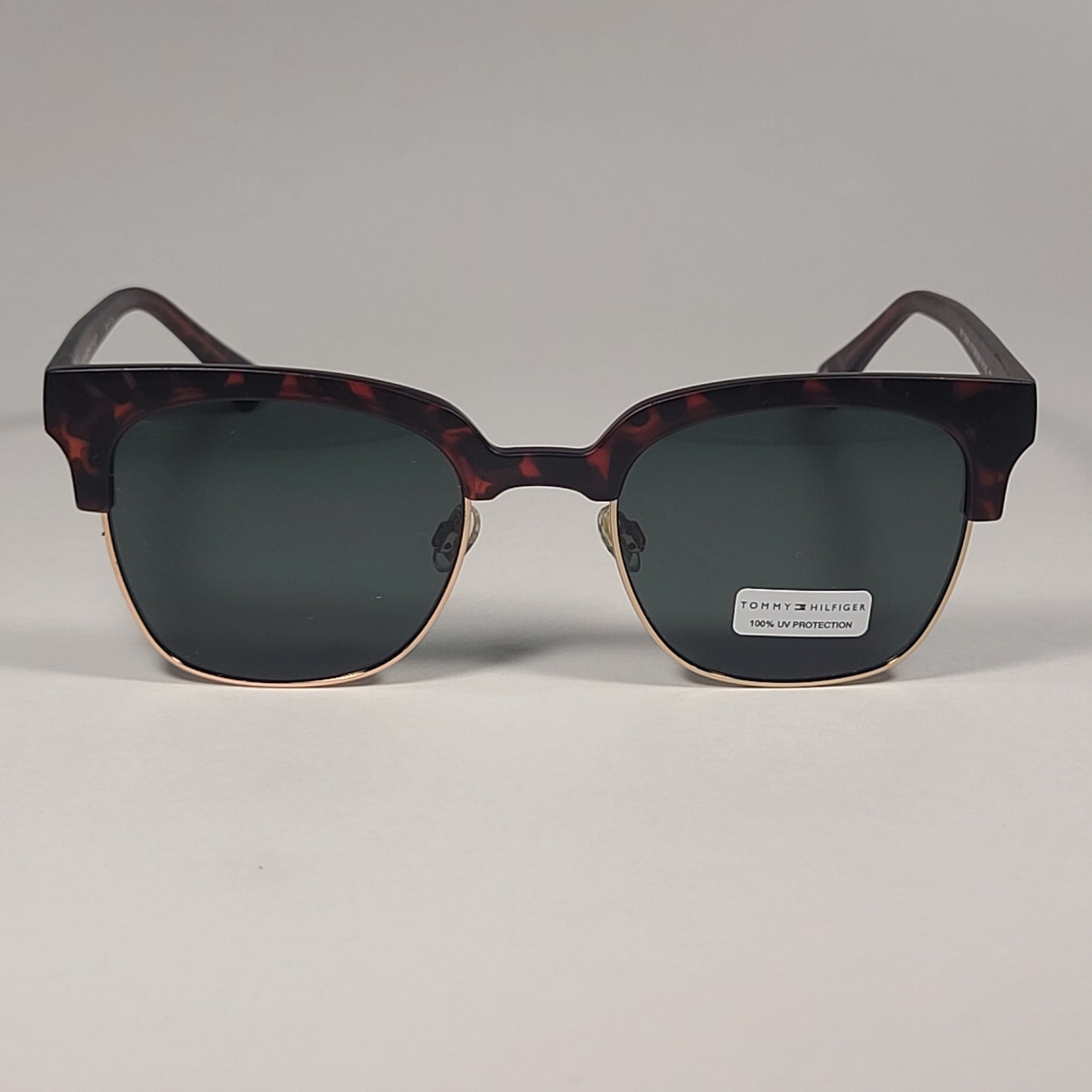 Tommy Hilfiger WP OU531 Square Club Sunglasses Matte Brown Tortoise Gold Frame / Green Lens - Sunglasses