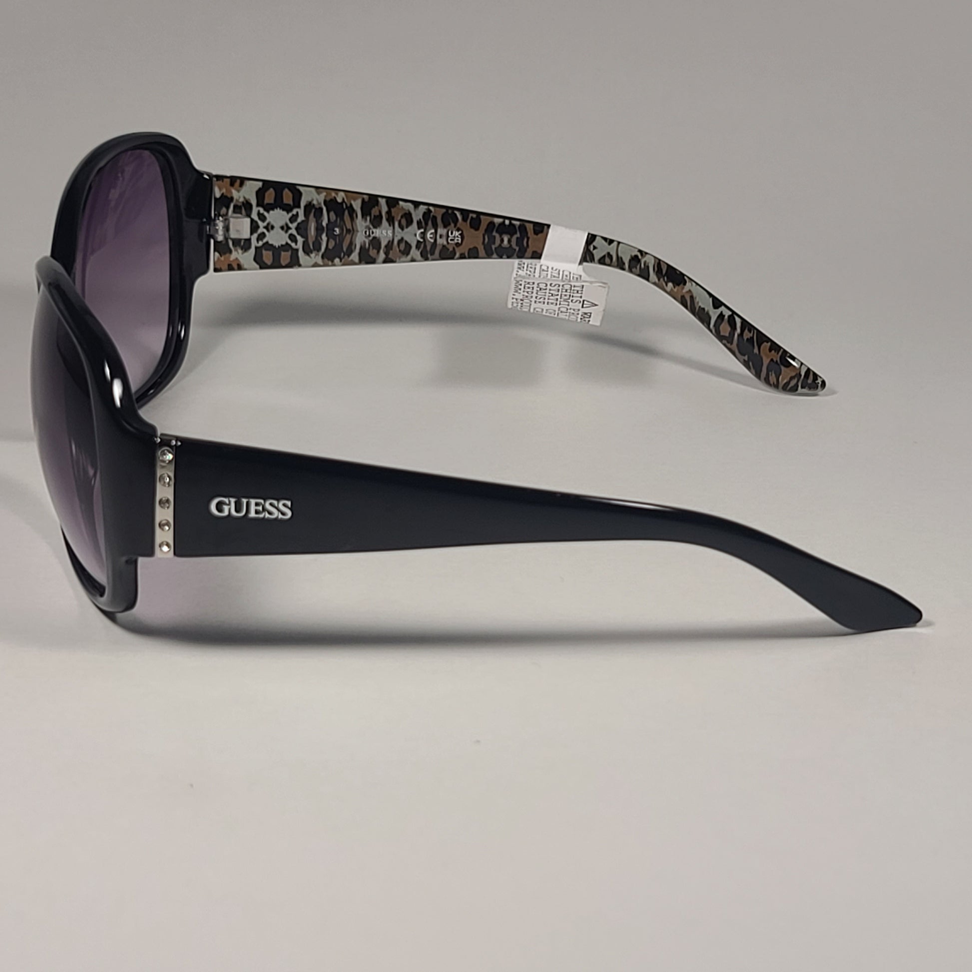 Guess Oval Sunglasses Black With Animal Frame Smoke Gradient Lens GF0284 01B - Sunglasses