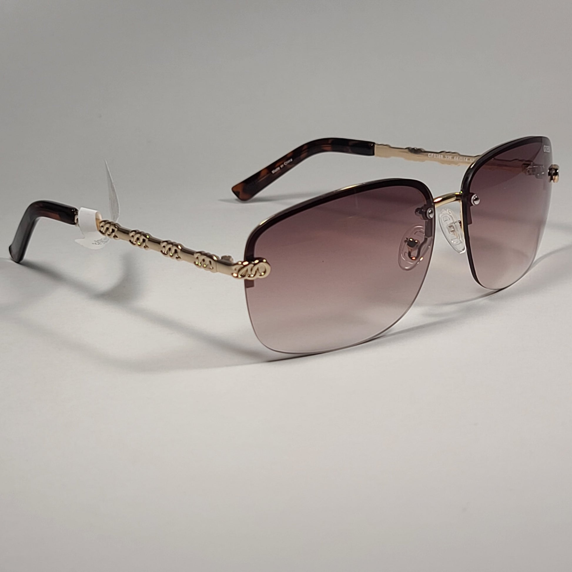 Guess Rimless Sunglasses Gold Tone Frame Metal Brown Gradient Lens GF0388 32F - Sunglasses